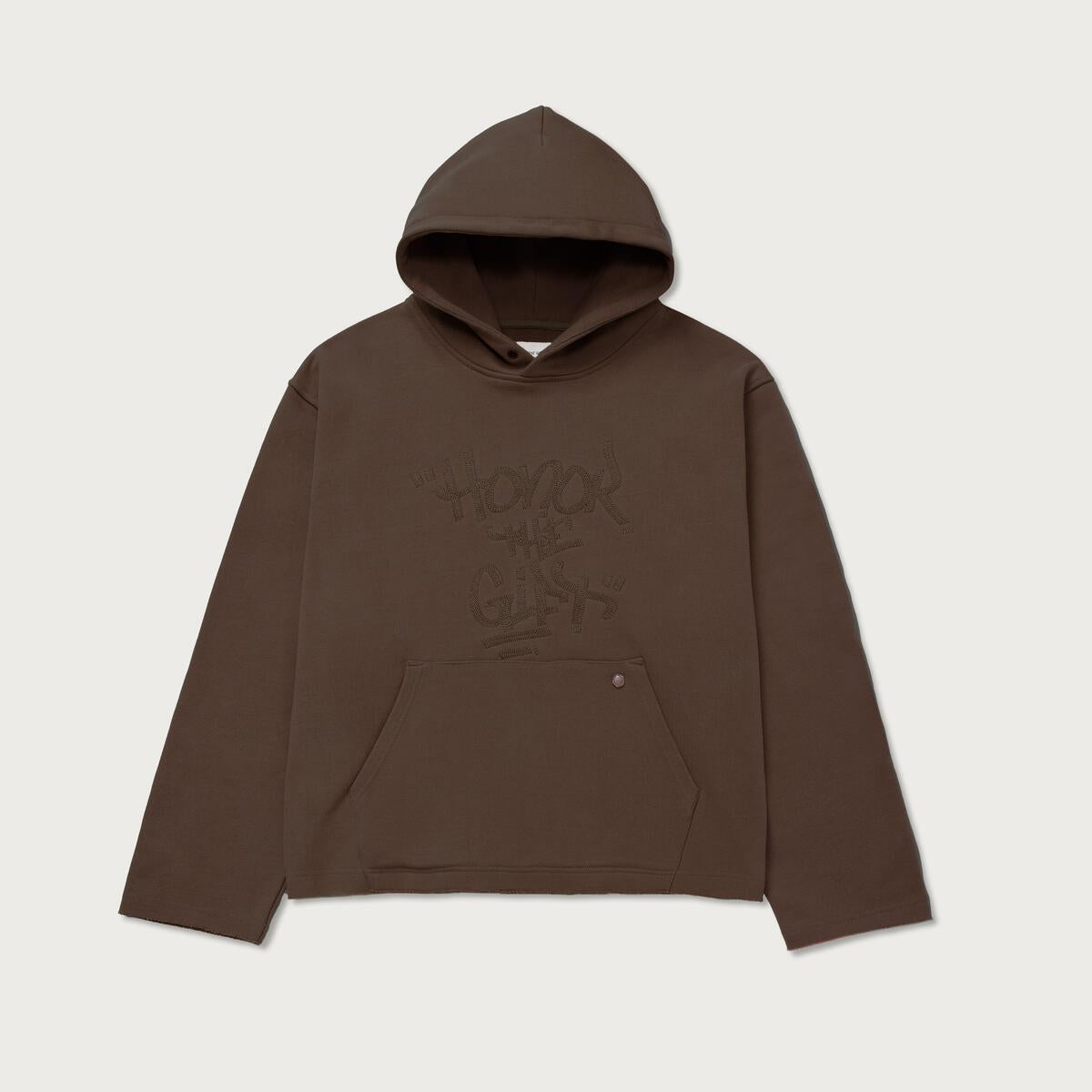Honor The Gift Script Embroidered Hoodie Brown