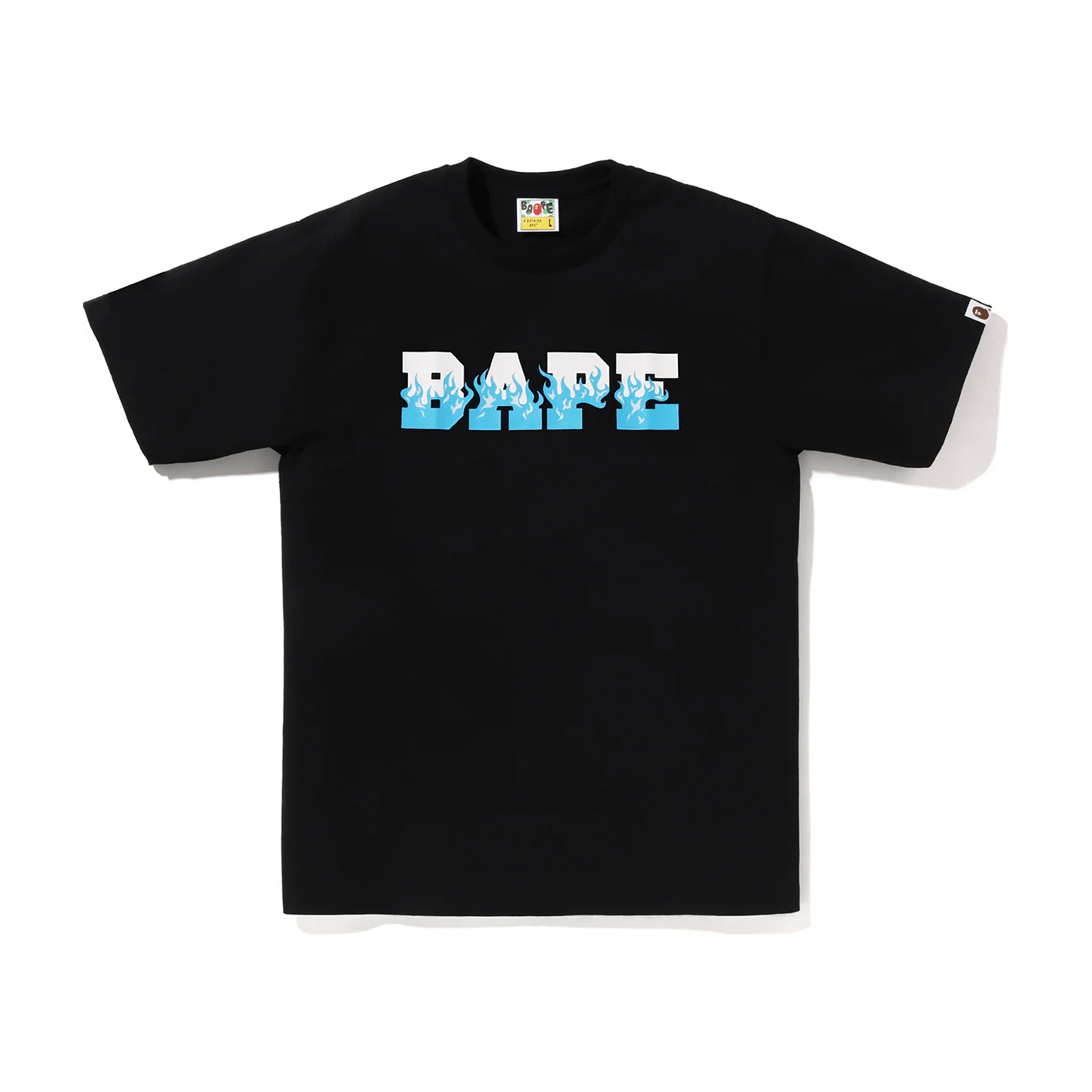 Bape Flame Logo T Shirt Schwarz Blau