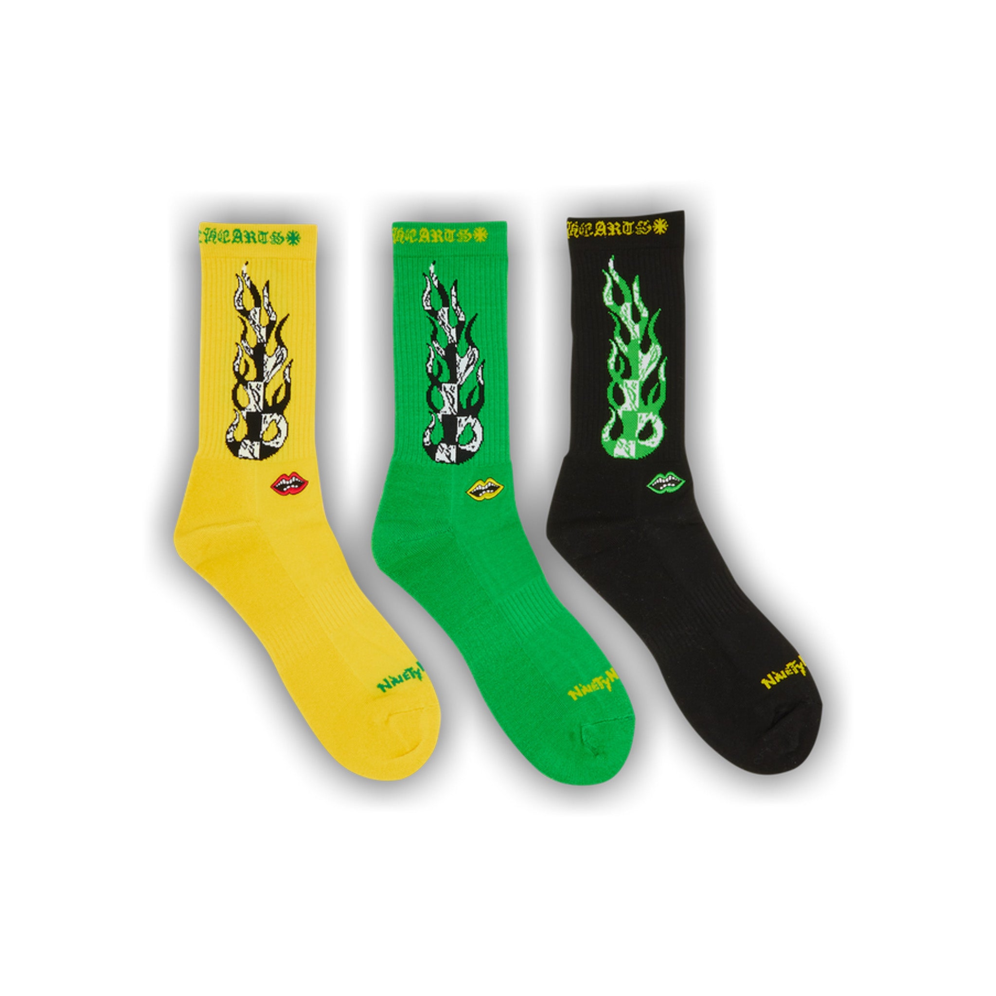 Chrome Hearts x Matty Boy Flame Socks 'Green/Yellow/Black Chrome Hearts x Matty Boy Flame Socks 'Green/Yellow/Black