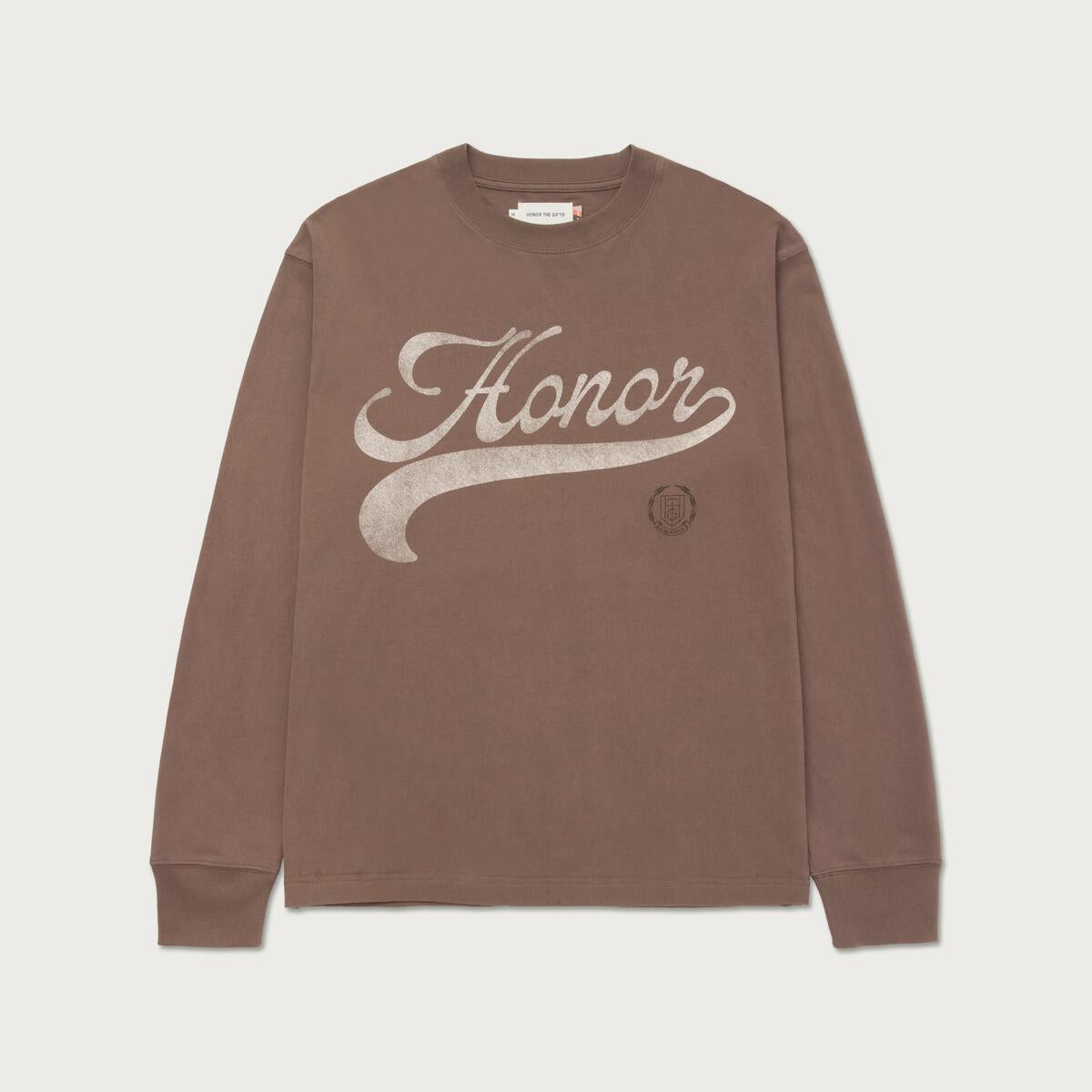 Honor The Gift Holiday Script Long Sleeve Grey