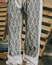 COMMONS LACE HAND STITCHED DOUBLE KNEE PANT WHITE (R42) - Common Hype