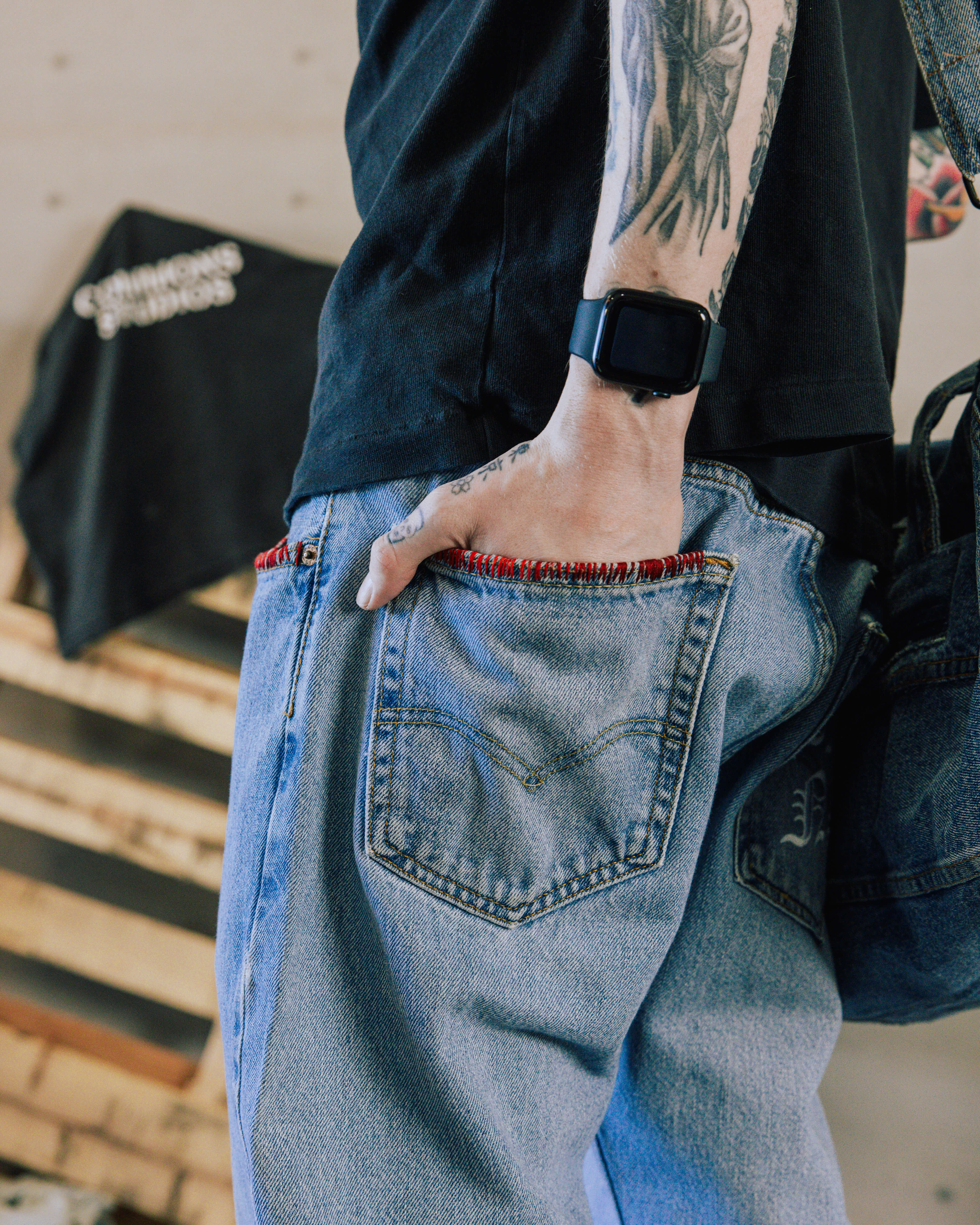 COMMONS POCKET STITCHED DENIM BLUE (R27) - Common Hype