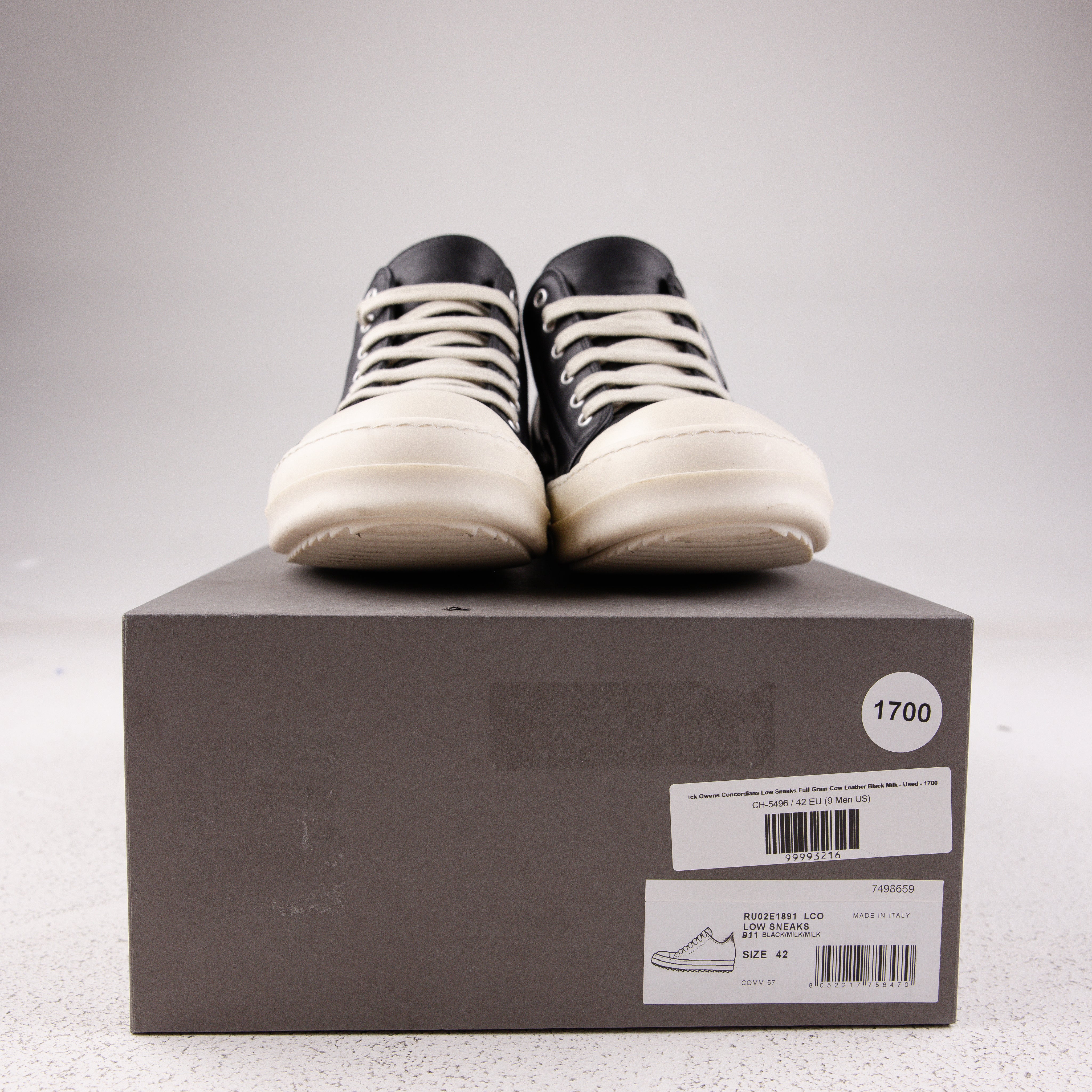 Rick Owens Concordians Low Sneaks Full Grain Cow Leather Black Milk - Used - 1700
