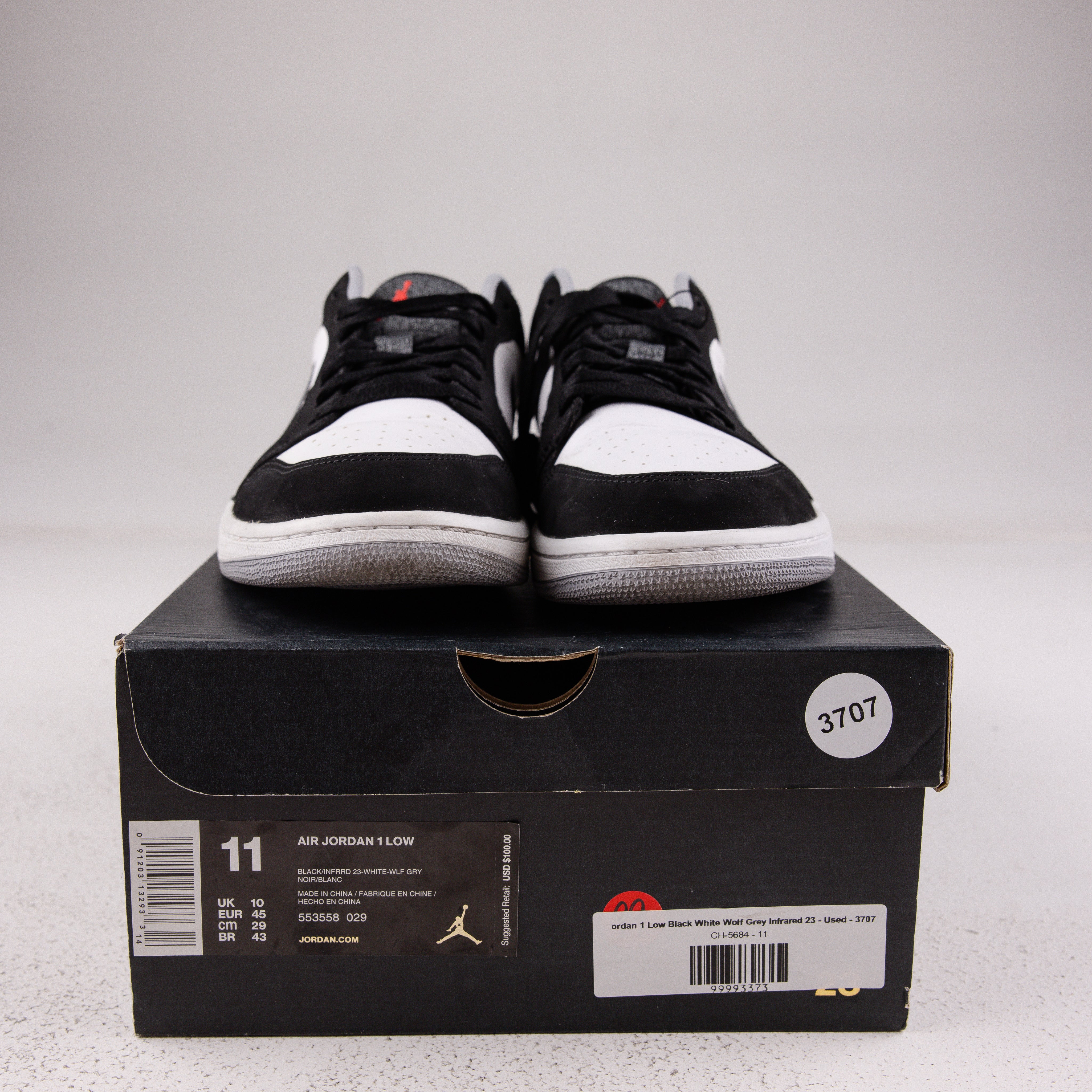 Jordan 1 Low Black White Wolf Grey Infrared 23 - Used - 3707
