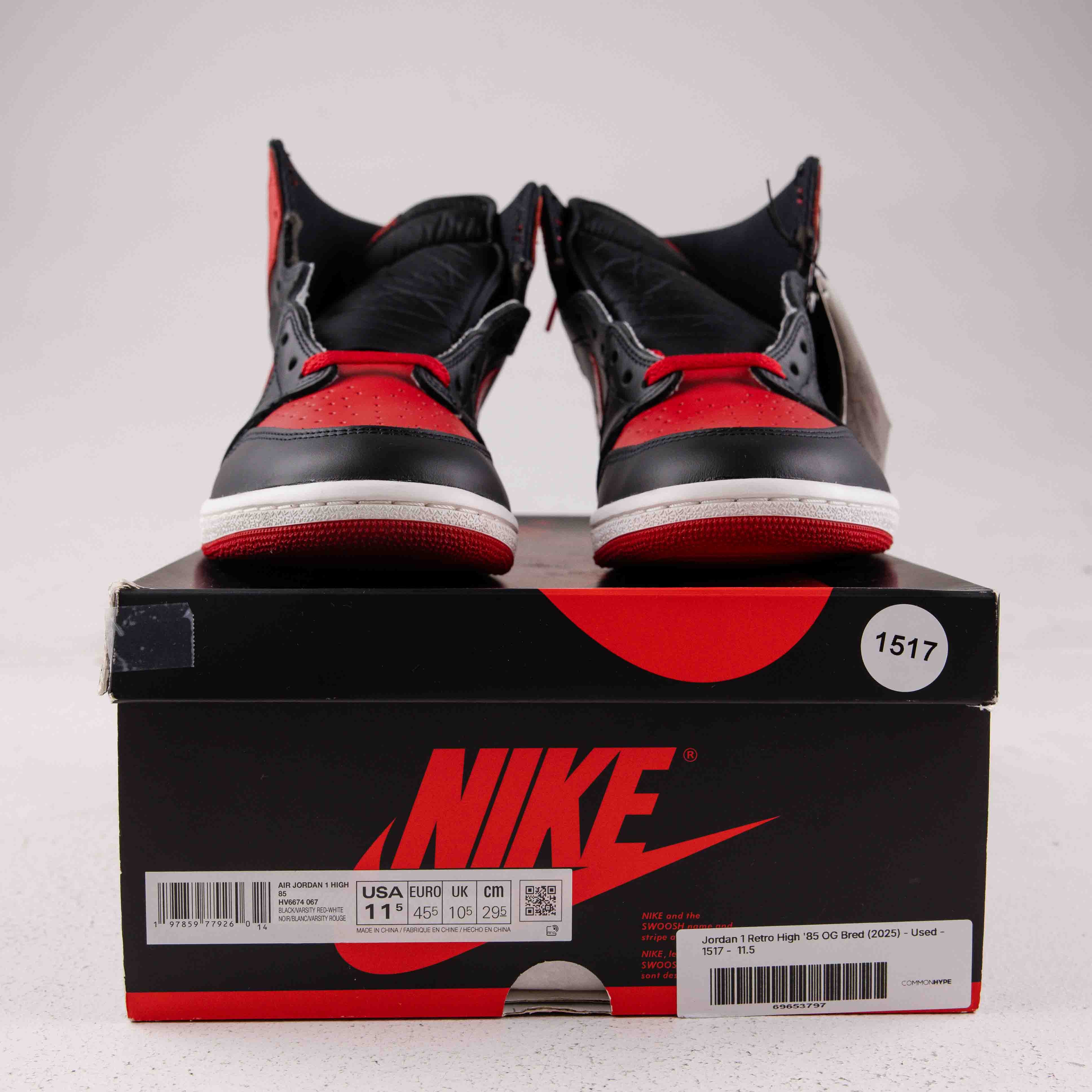Jordan 1 Retro High '85 OG Bred (2025) - Used - 1517 - Common Hype