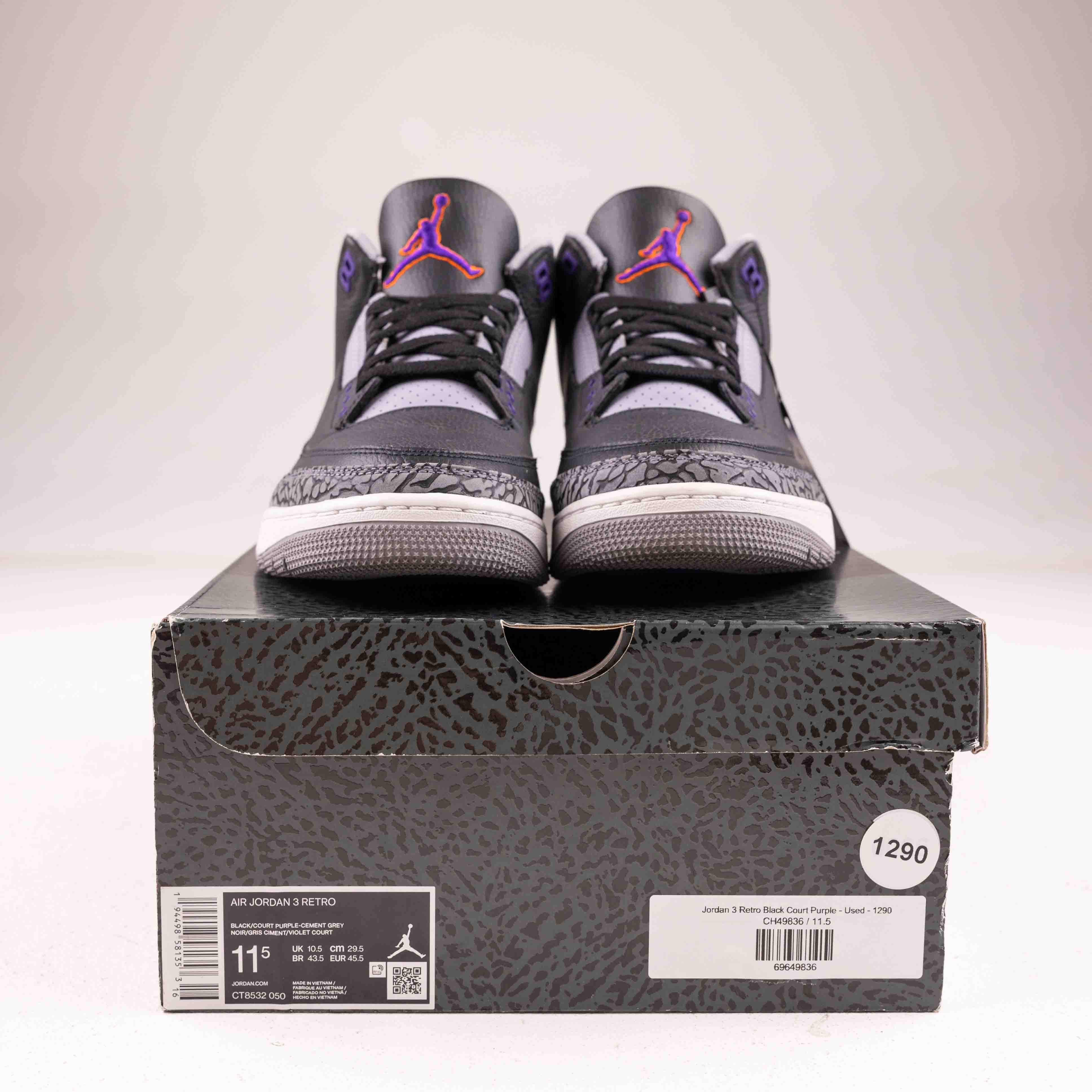 Jordan 3 Retro Black Court Purple - Used - 1290 - Common Hype