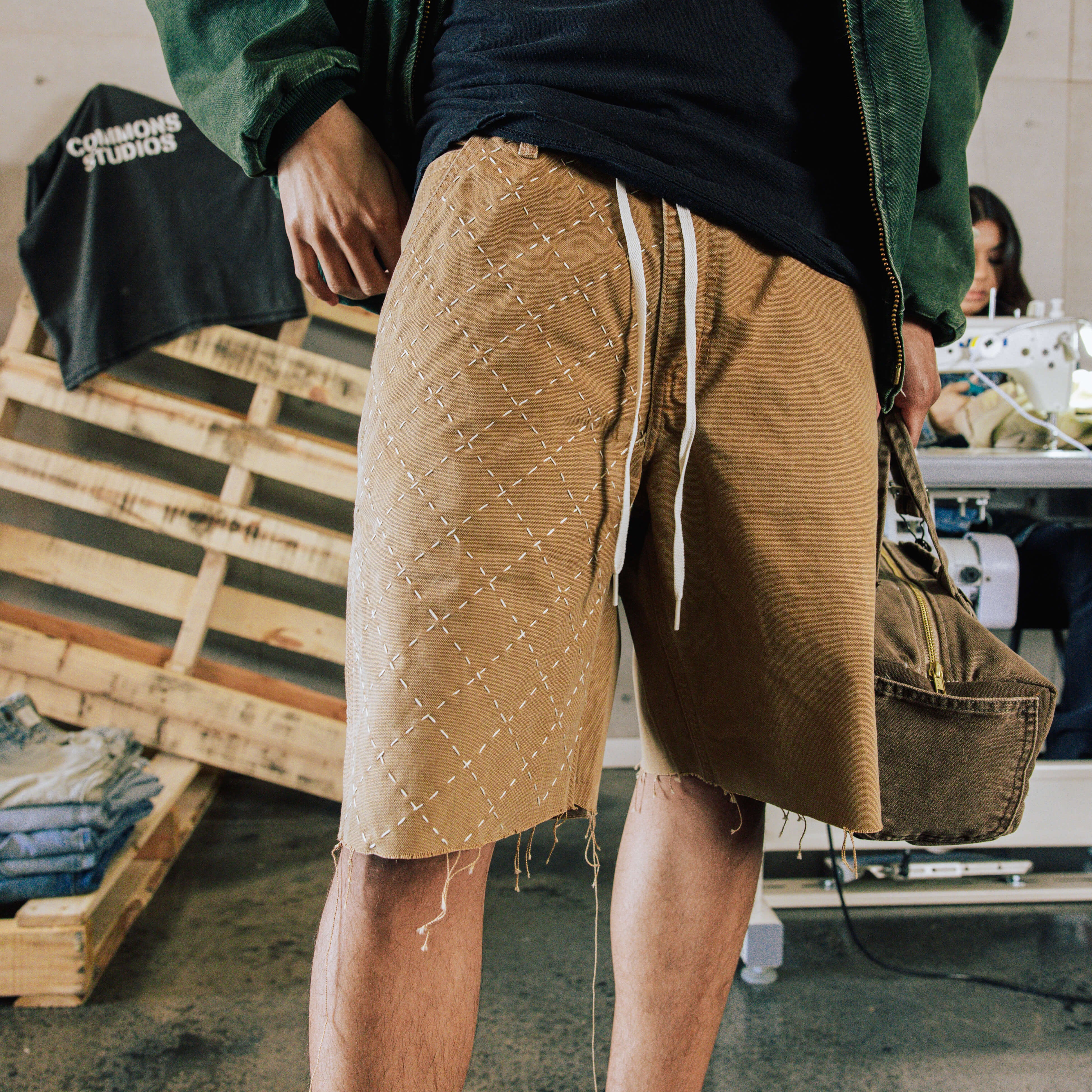 COMMONS HAND STITCHED CANVAS SHORT TAN (R11) - Common Hype