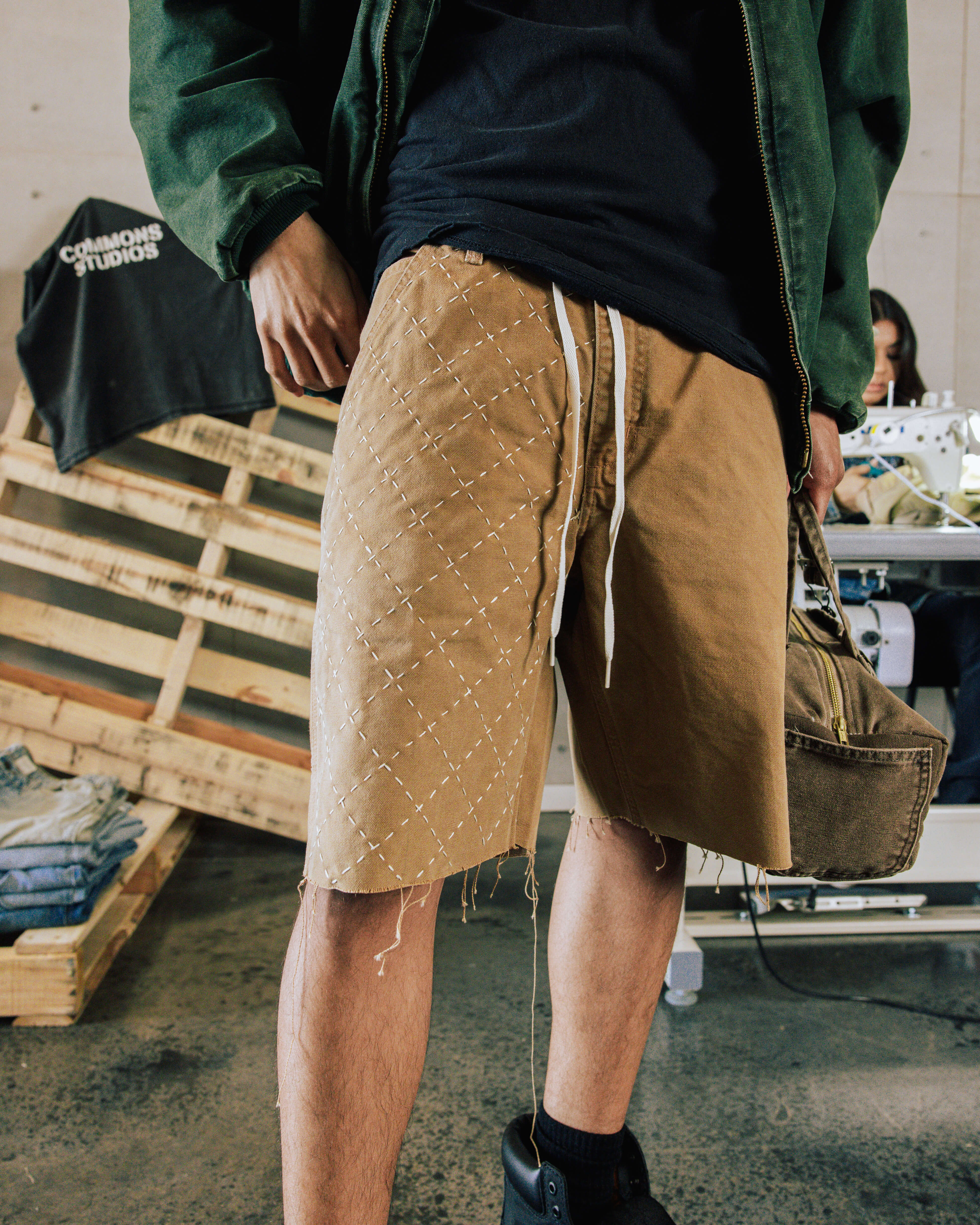 COMMONS HAND STITCHED CANVAS SHORT TAN (R11) - Common Hype