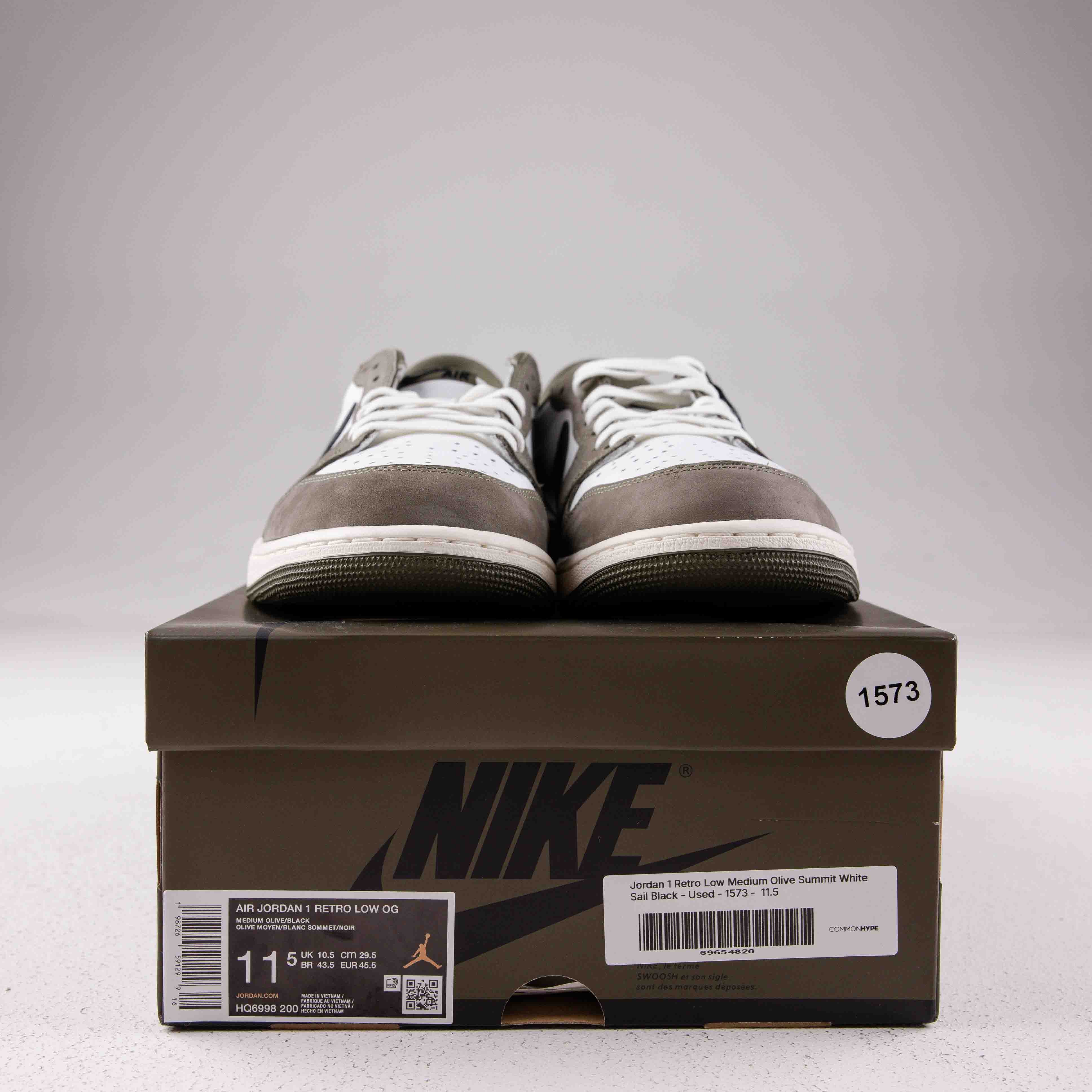 Jordan 1 Retro Low Medium Olive Summit White Sail Black - Used - 1573 - Common Hype