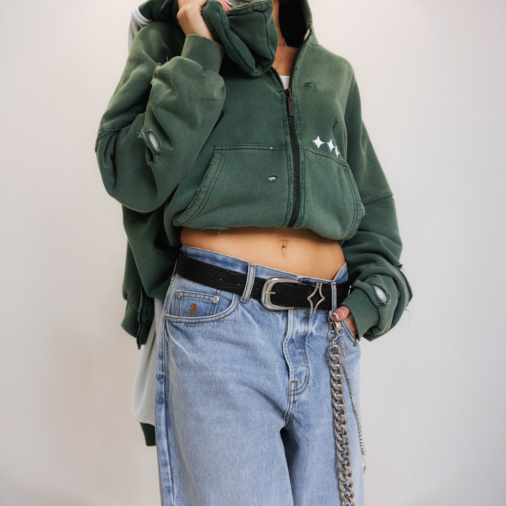 Commons Reversible Thermal Zip Up Faded Green/White