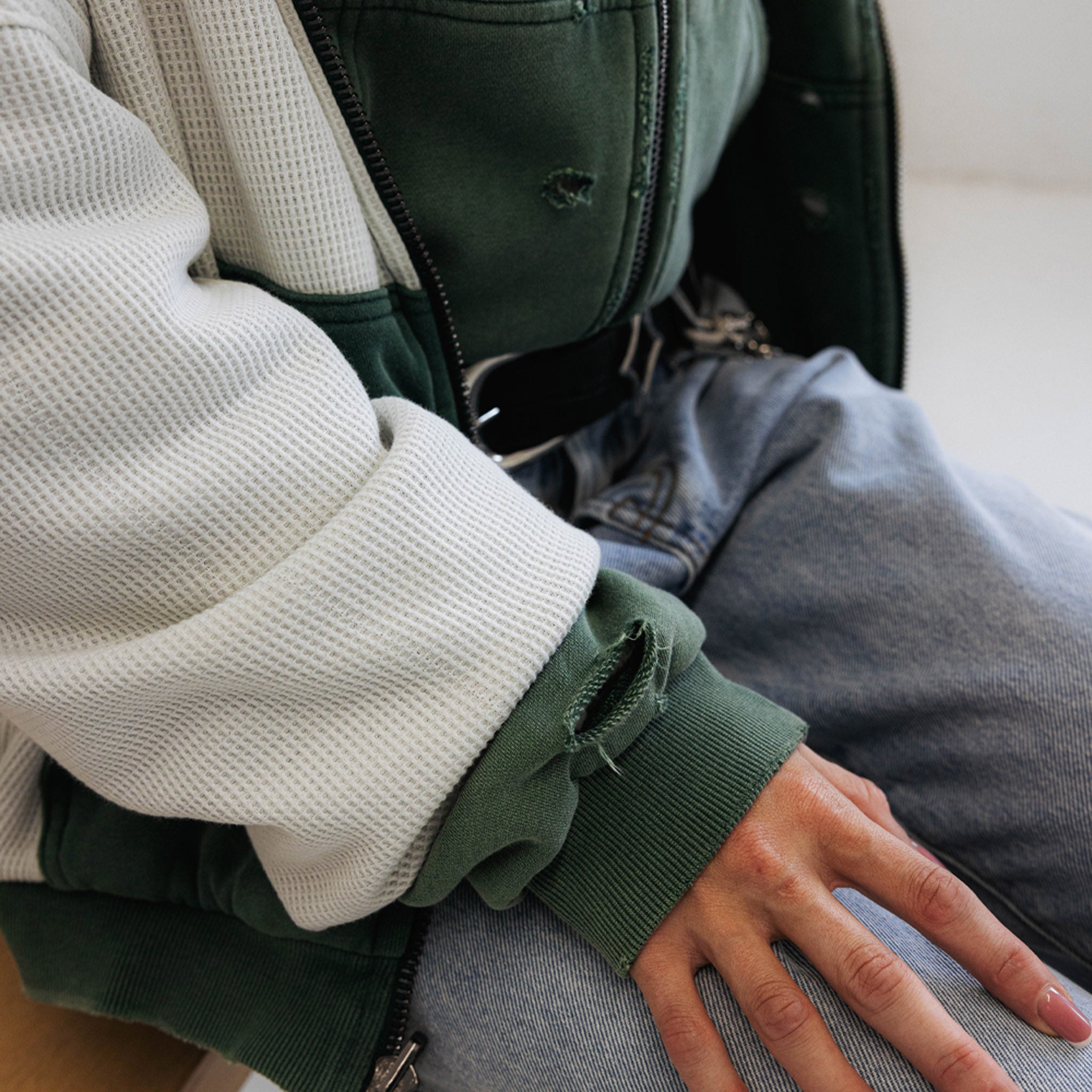Commons Reversible Thermal Zip Up Faded Green/White