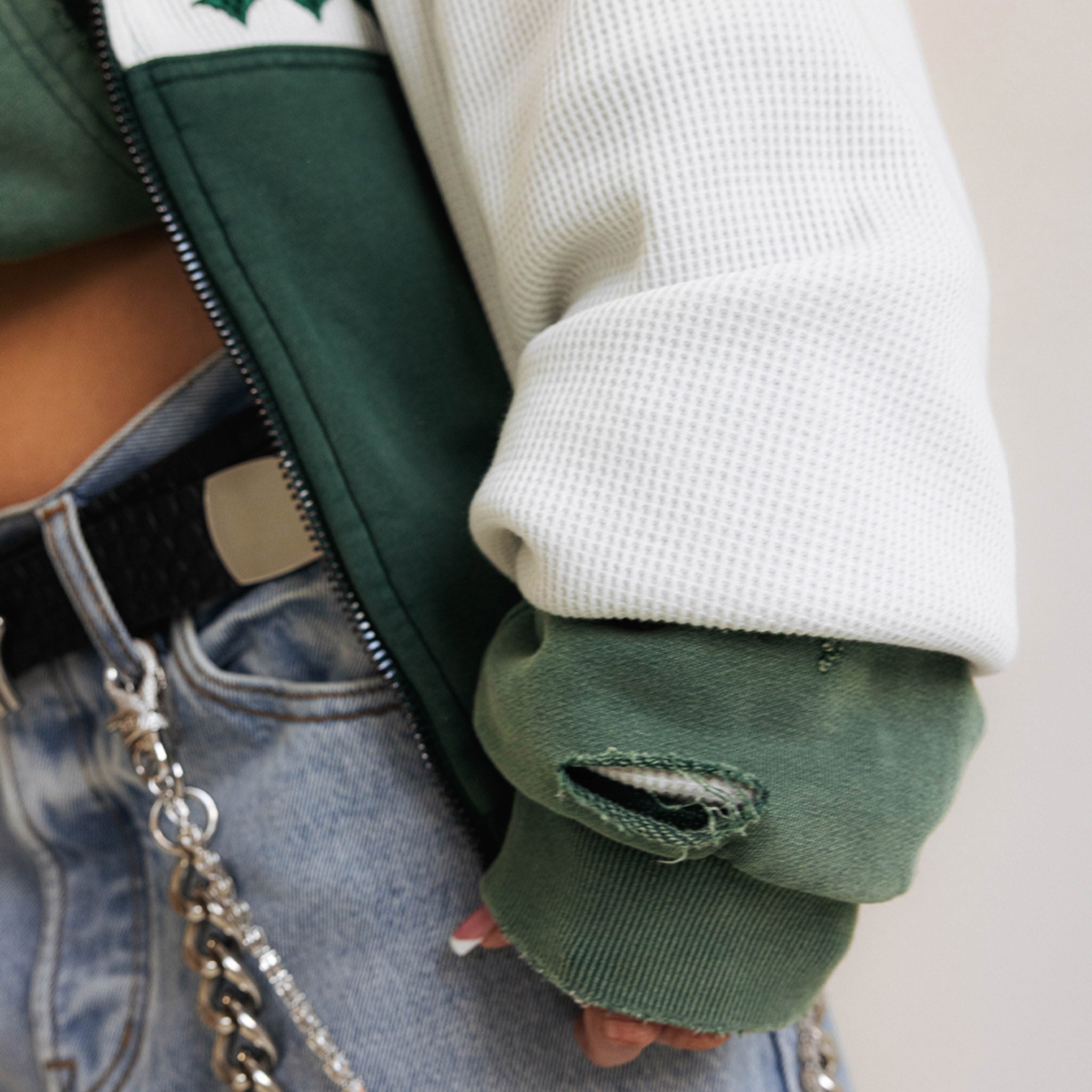 Commons Reversible Thermal Zip Up Faded Green/White
