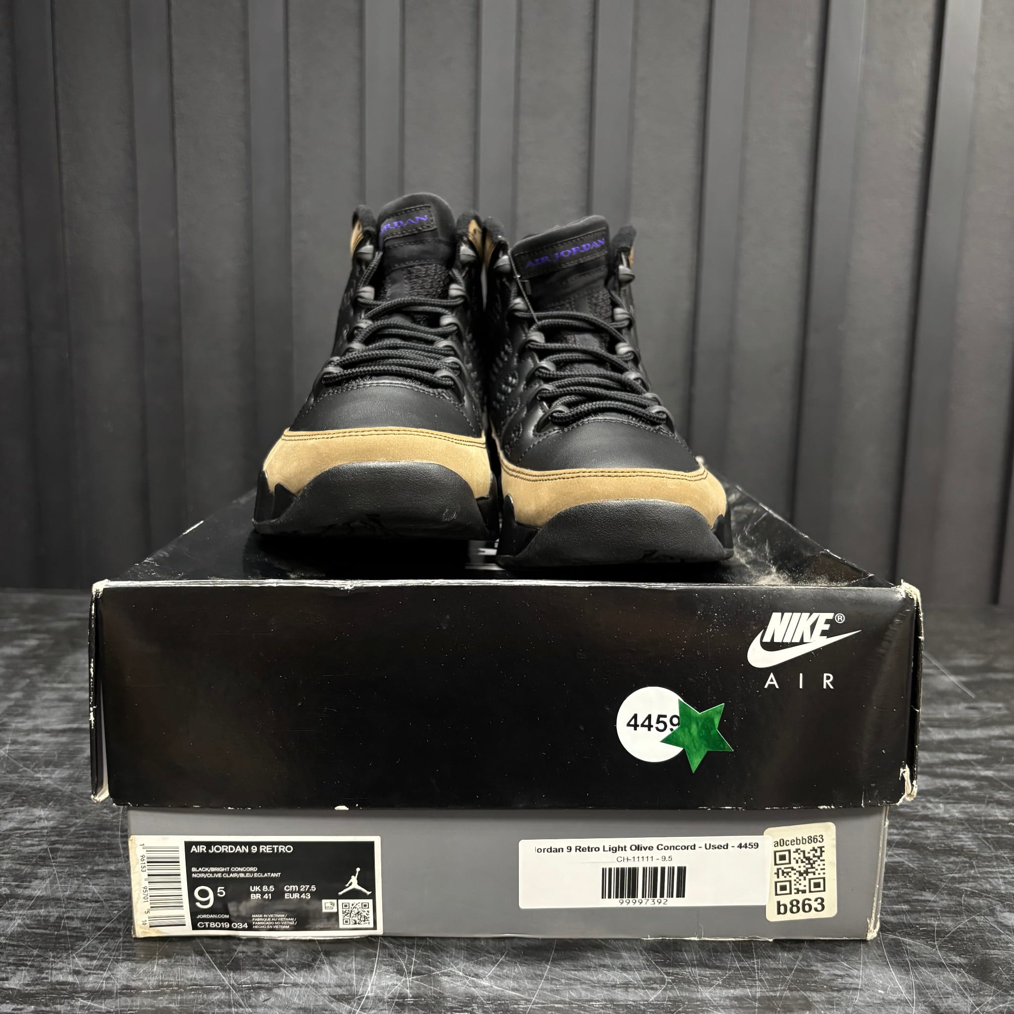 Jordan 9 Retro Light Olive Concord - Used - 4459