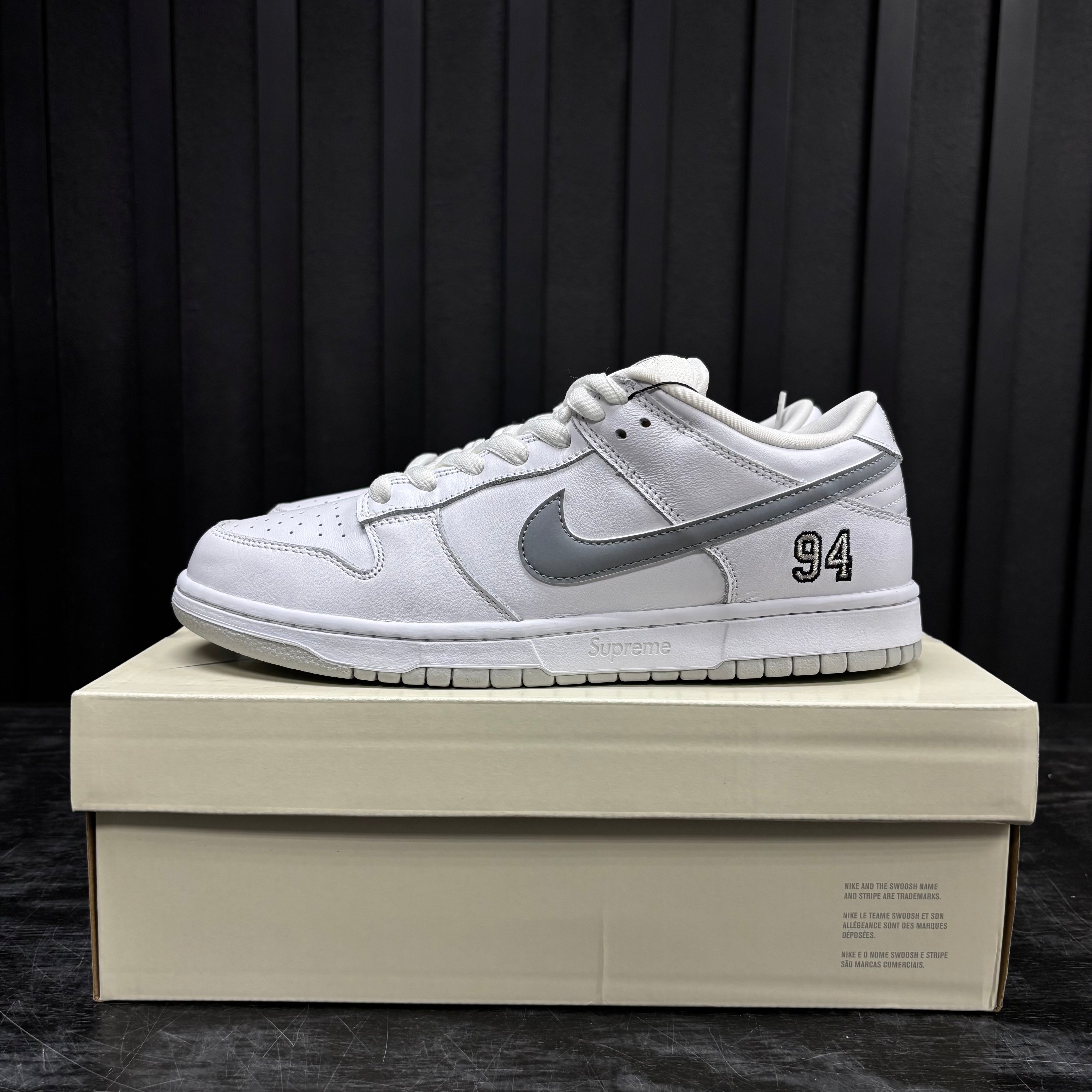 Nike SB Dunk Low Supreme 94 White Metallic Silver - Used - 3894