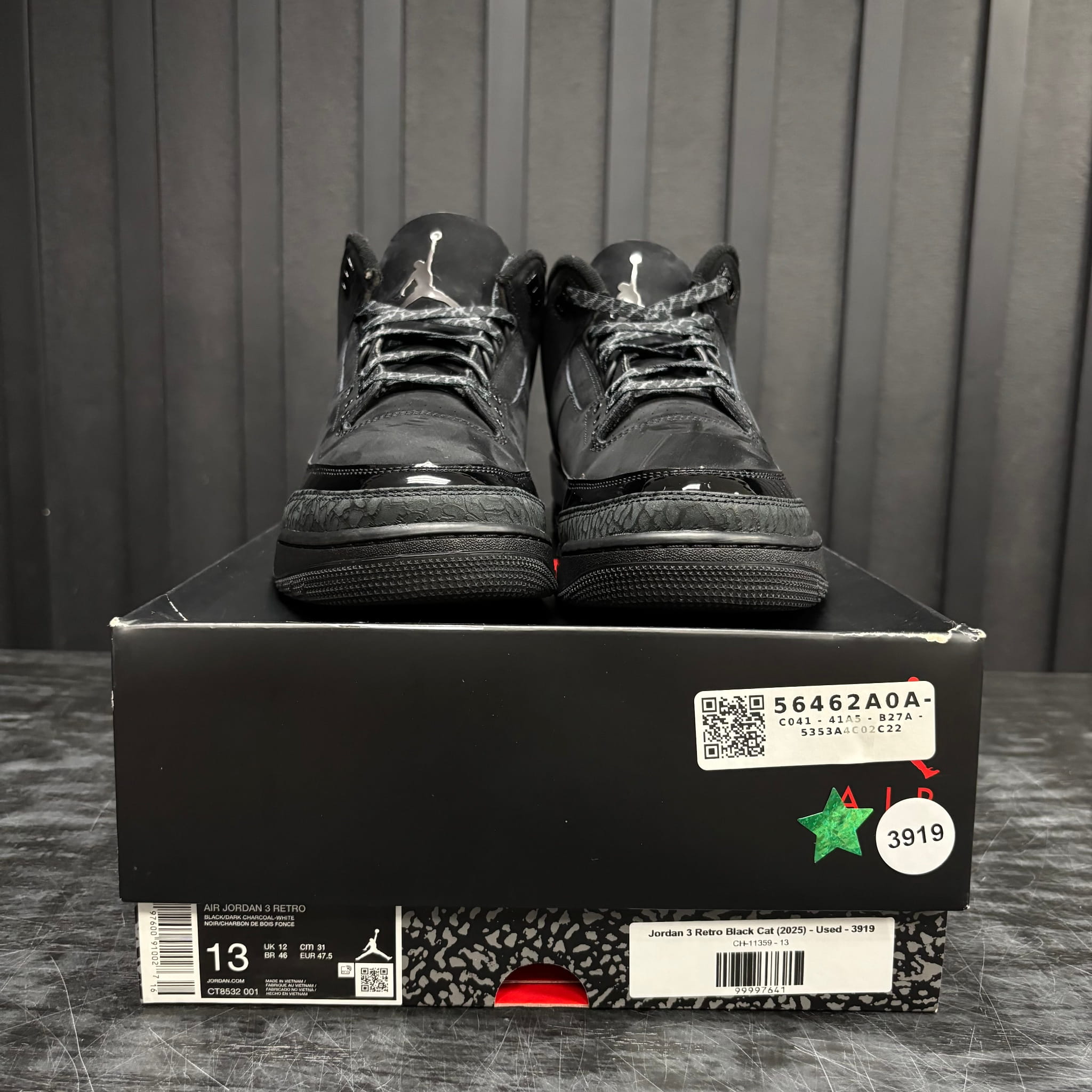 Jordan 3 Retro Black Cat, pre-owned size 13 - Common Hype
