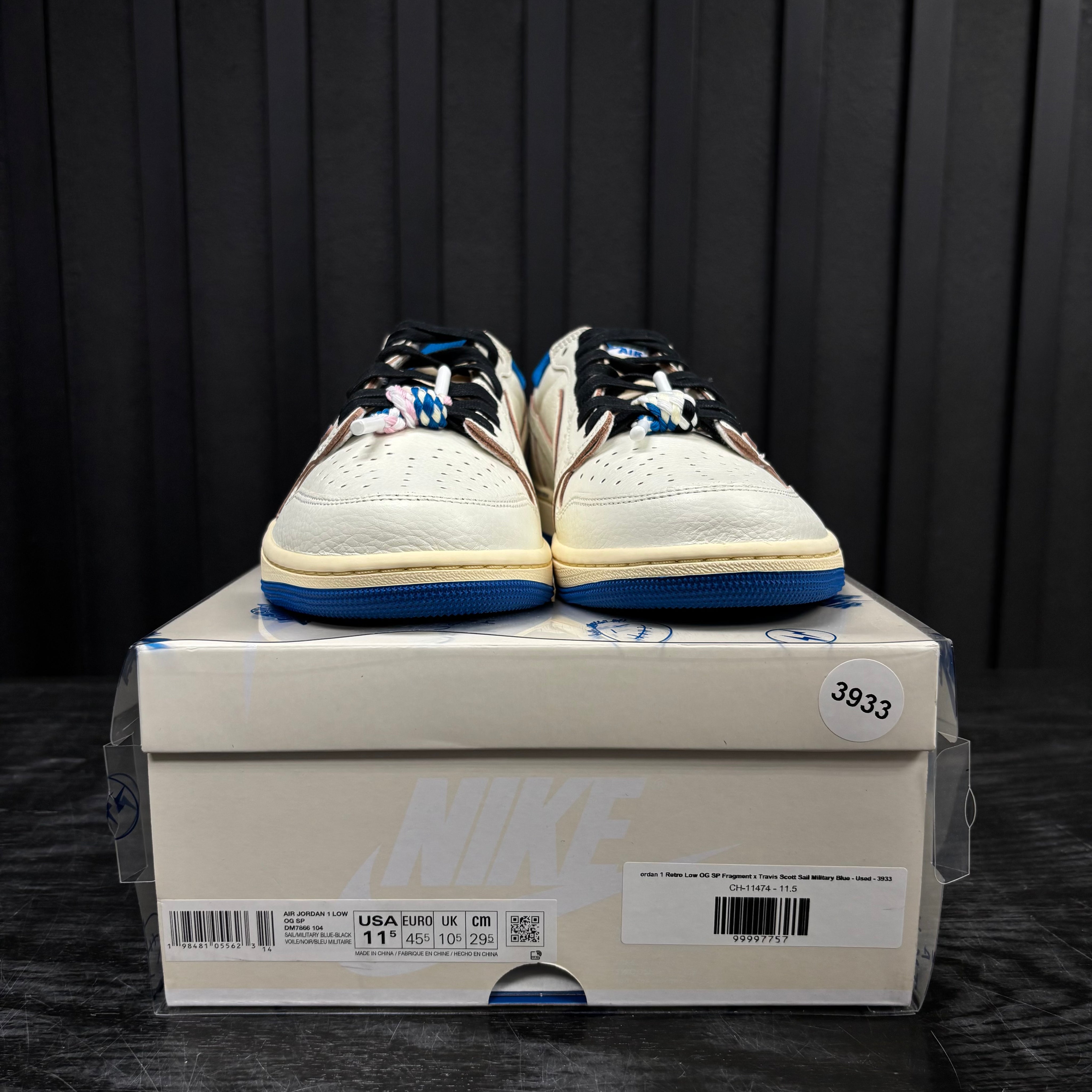 Jordan 1 Retro Low OG SP Fragment x Travis Scott Sail Military Blue - Used - 3933