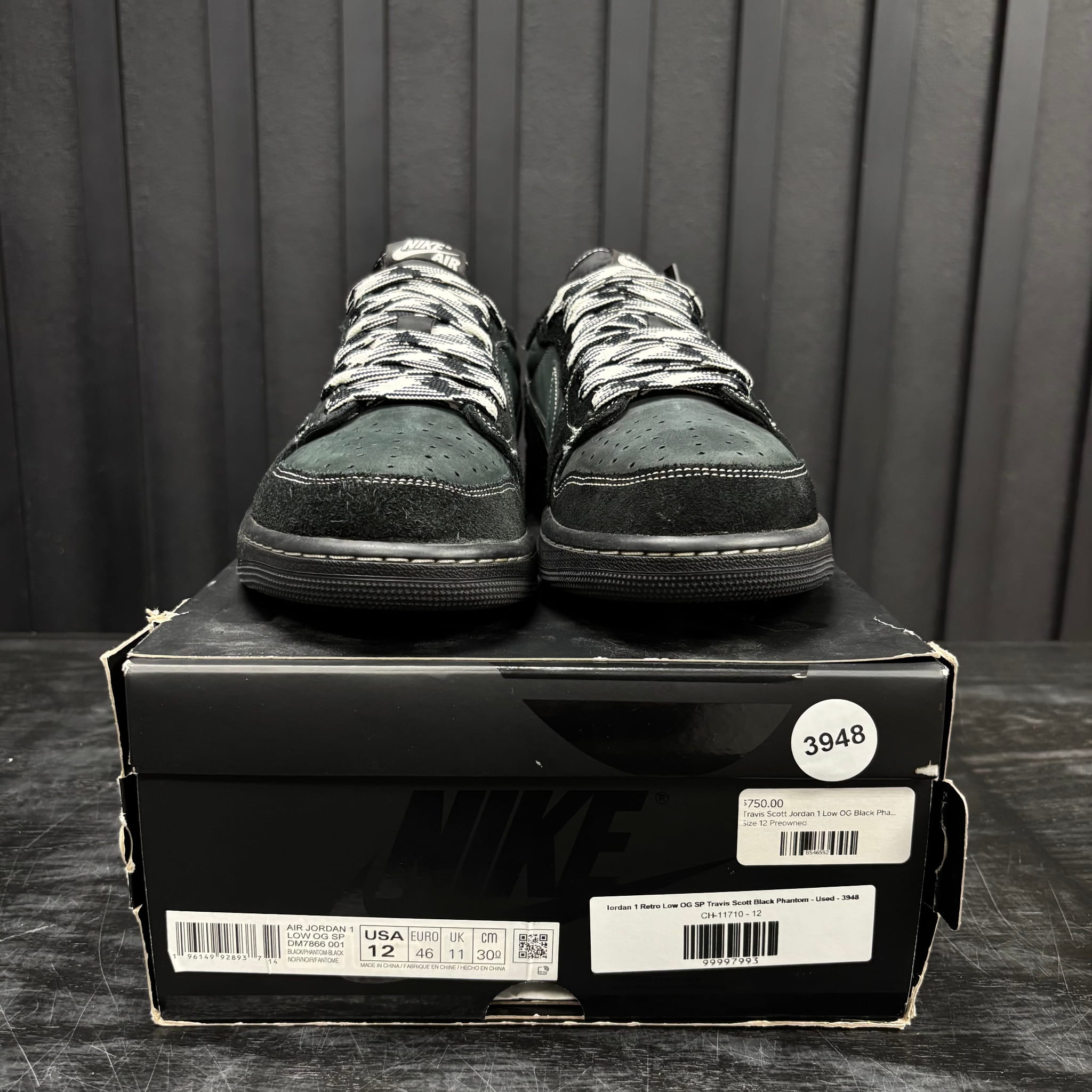 Jordan 1 Retro Low OG SP Travis Scott Black Phantom, pre-owned size 12 - Common Hype