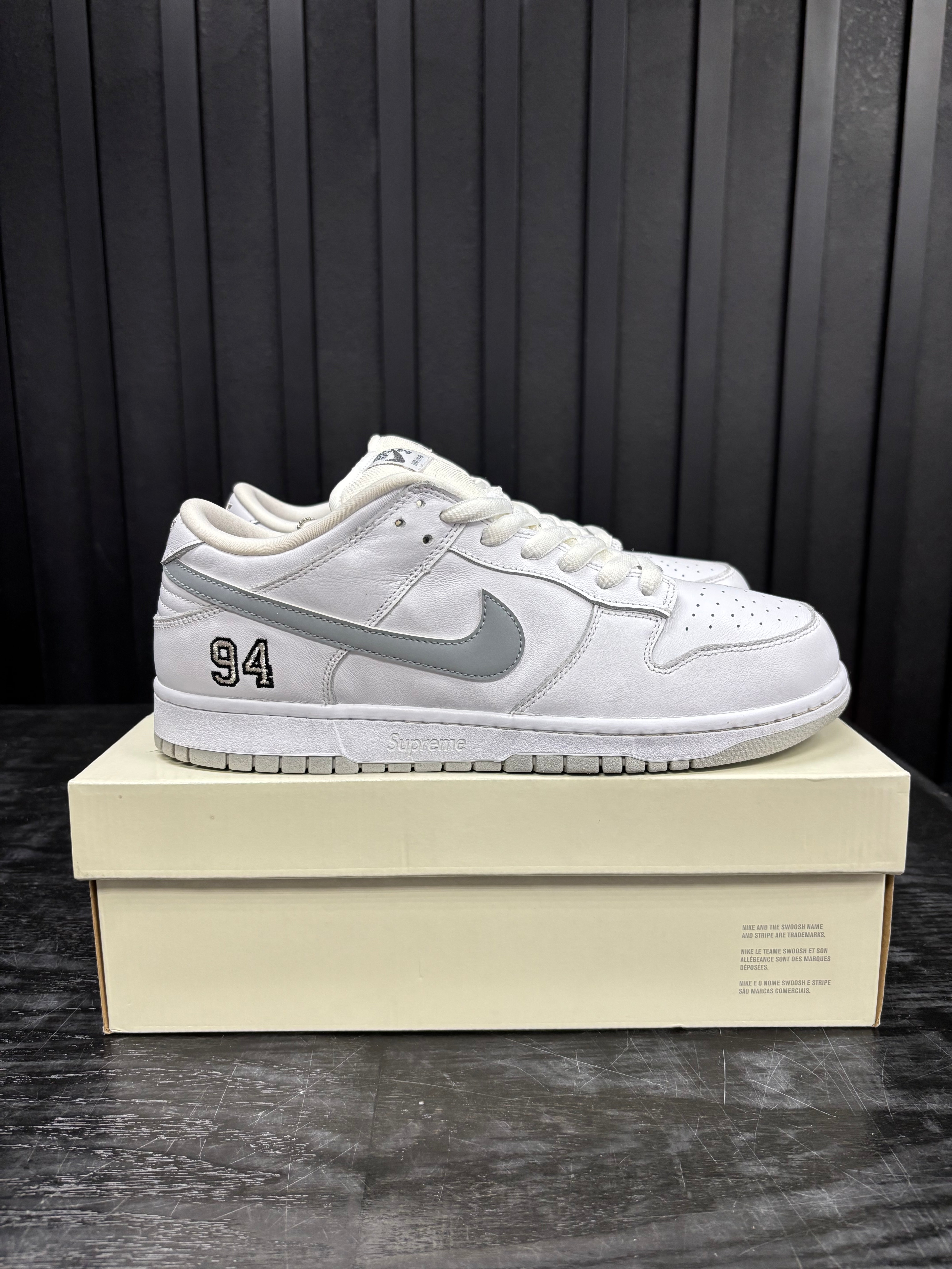 Nike SB Dunk Low Supreme 94 White Metallic Silver - Used -  4396