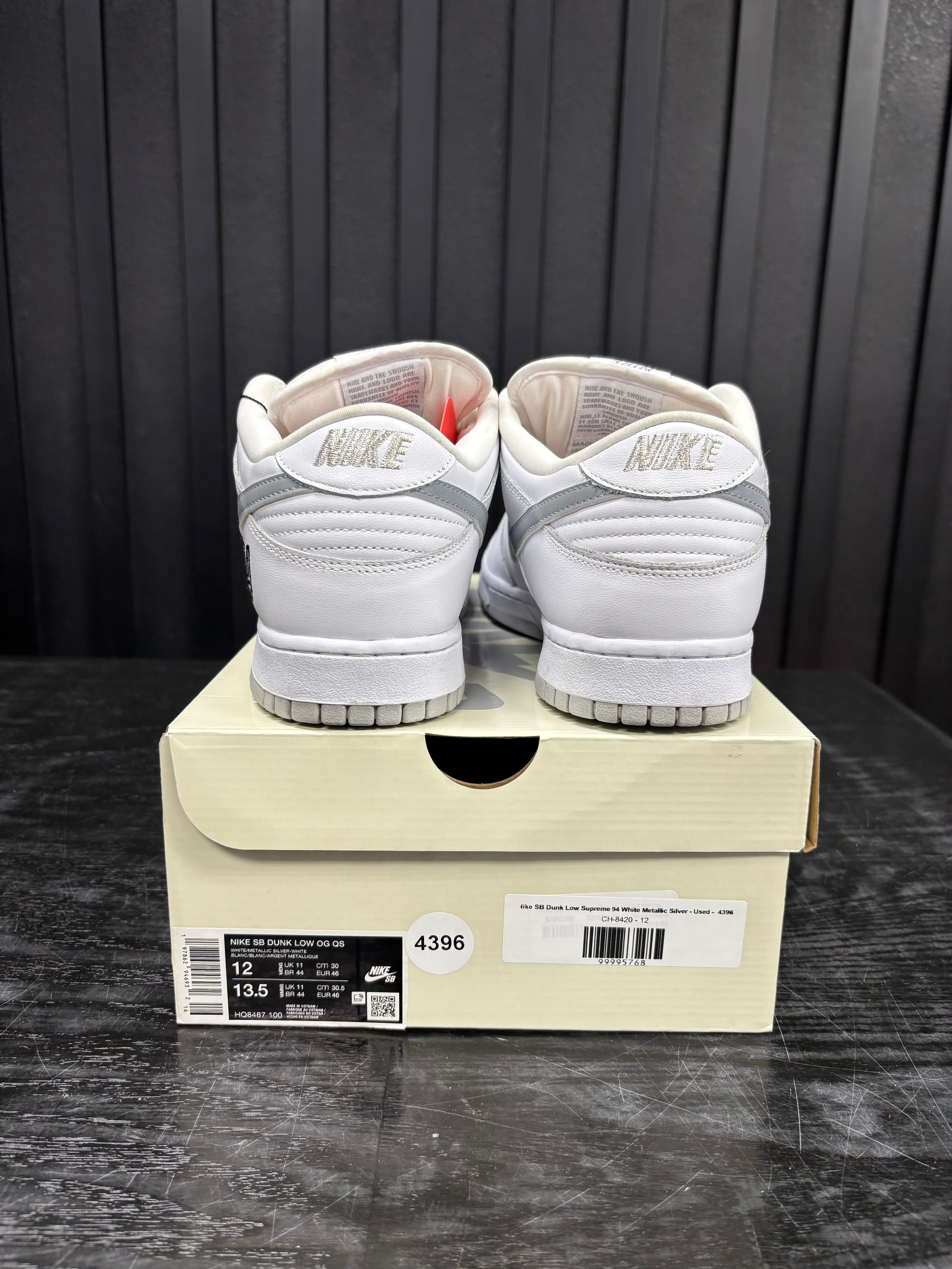 Nike SB Dunk Low Supreme 94 White Metallic Silver - Used -  4396