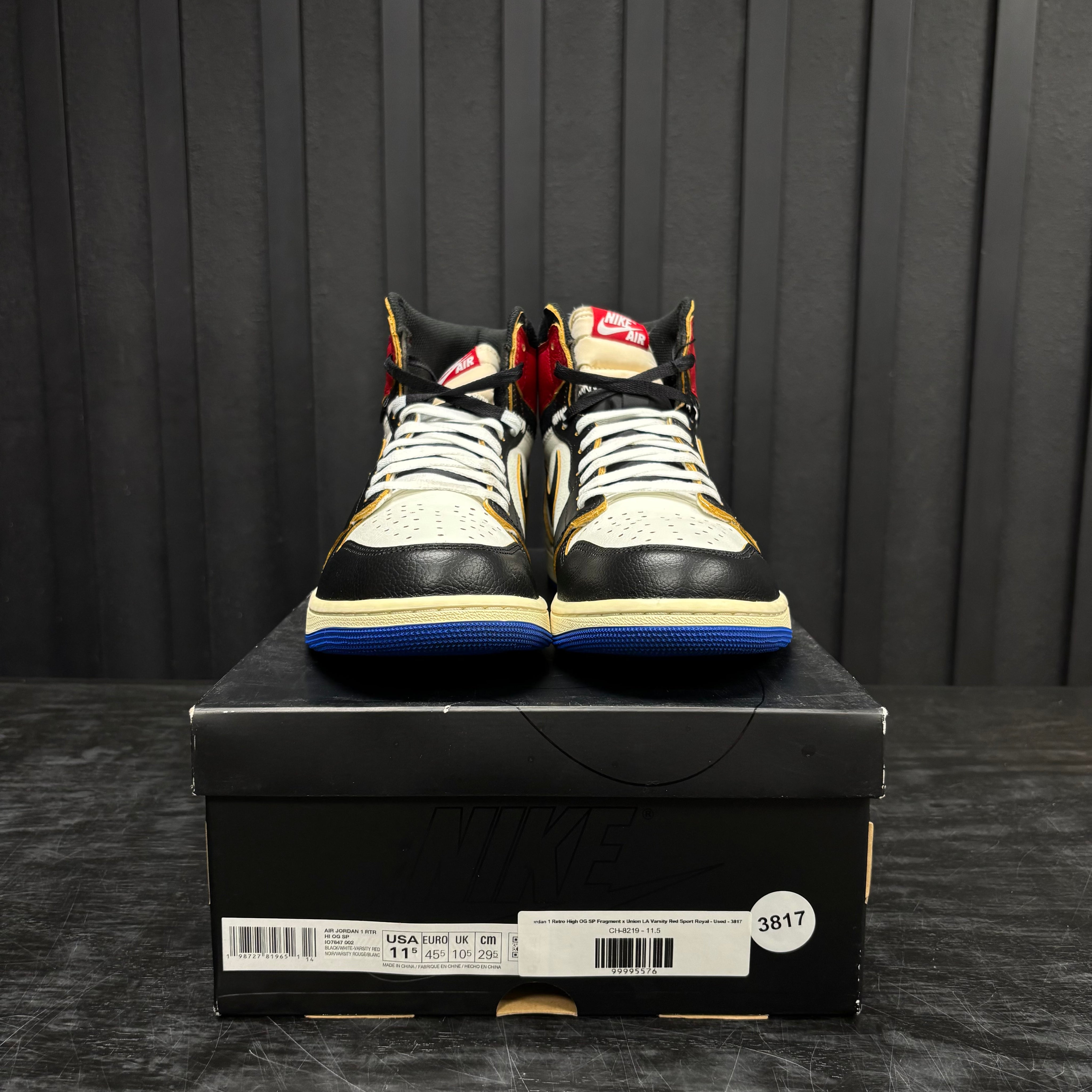 Jordan 1 Retro High OG SP Fragment x Union LA Varsity Red Sport Royal - Used - 3817