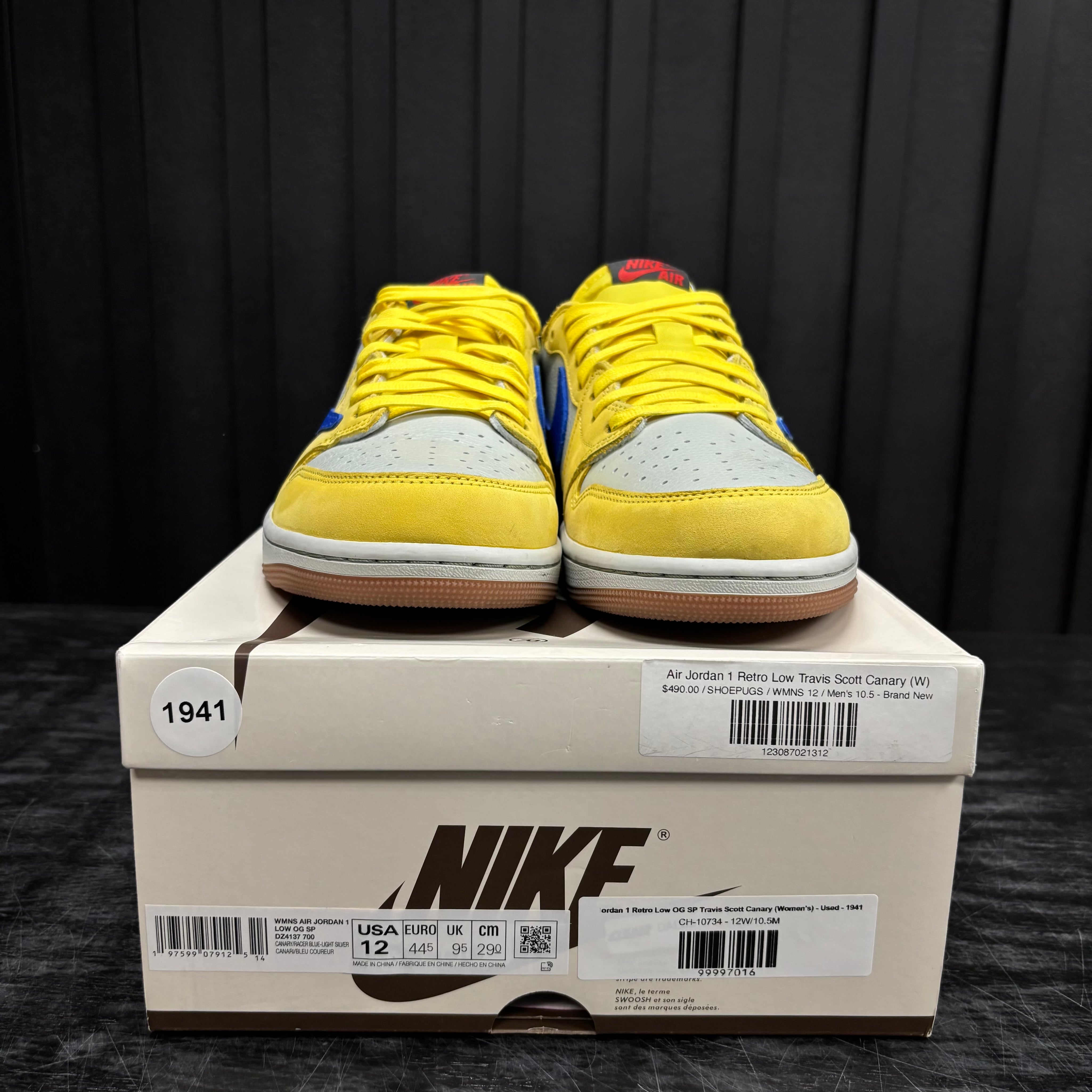 Jordan 1 Retro Low OG SP Travis Scott Canary (Women's) - Used - 1941