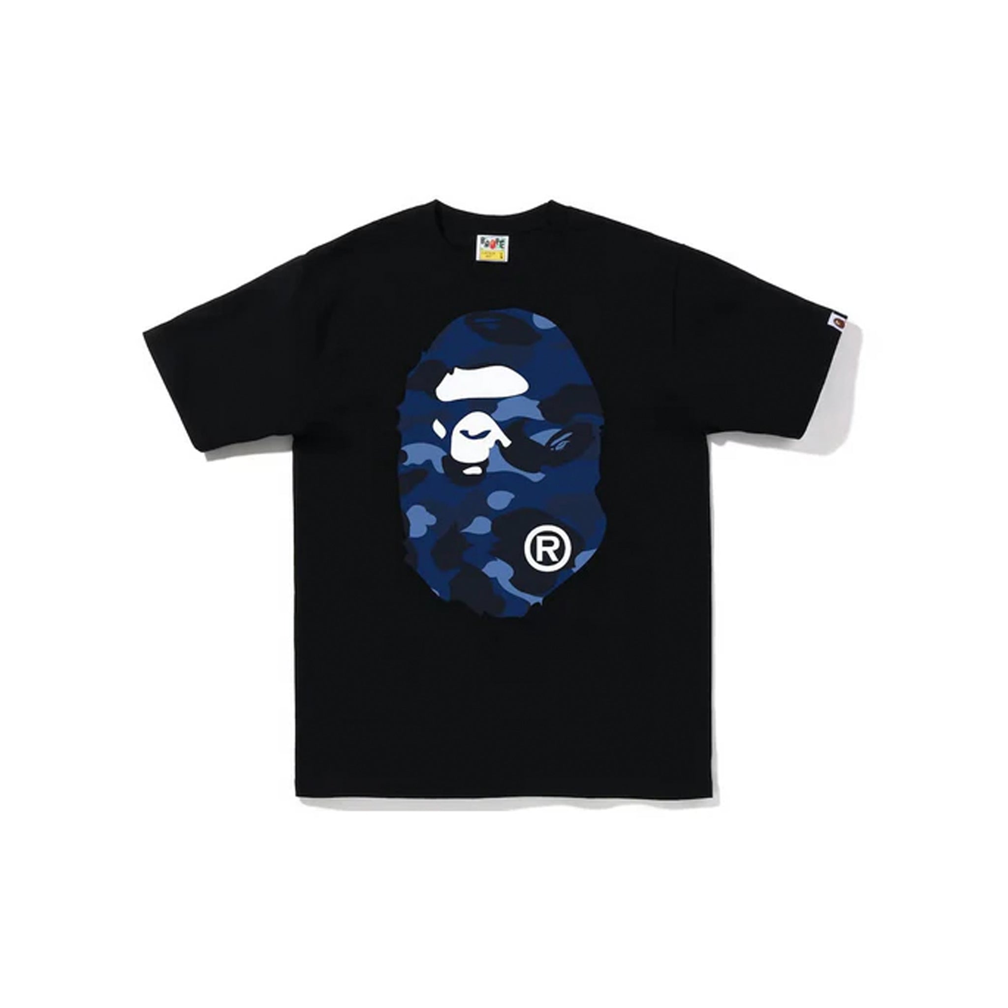 Bape Color Camo Big Ape Head Tee Black Blue - Common Hype