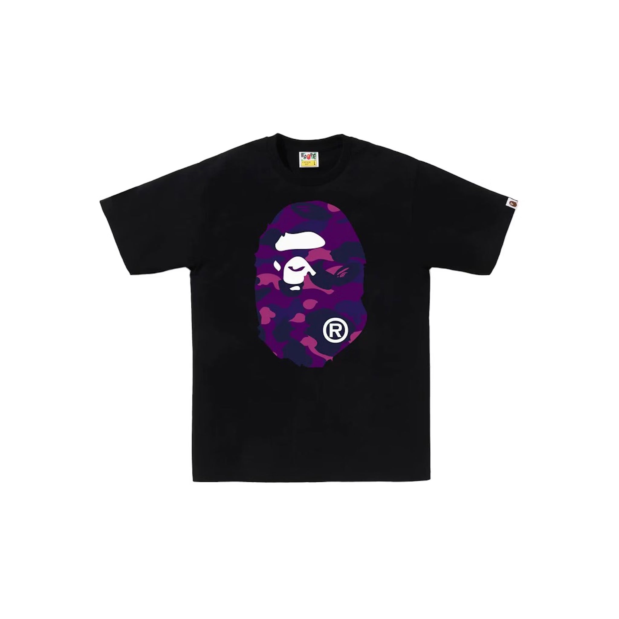 Bape Color Camo Big Ape Head Tee Black Purple - Common Hype