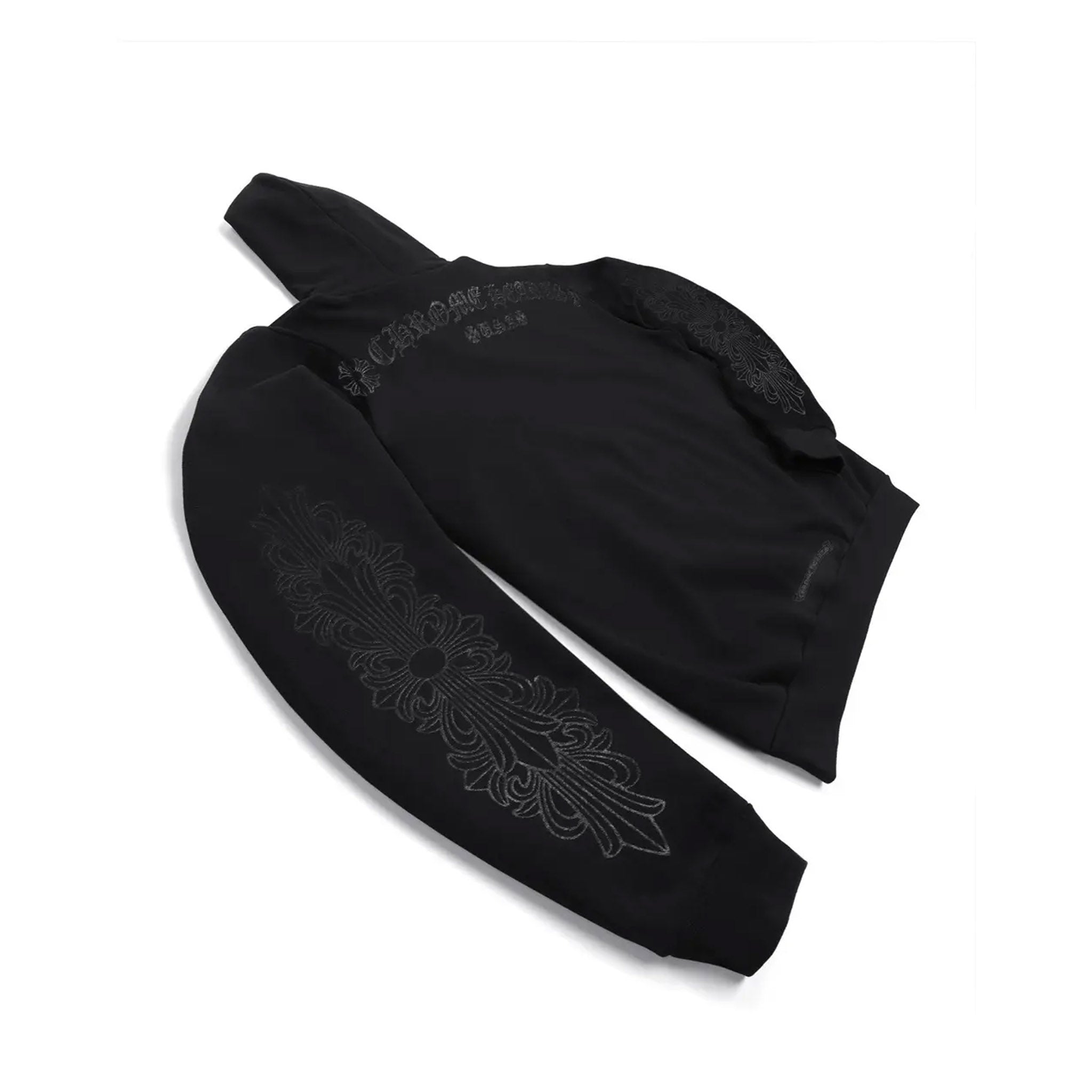 Chrome Hearts Black Pullover Horseshoe Floral Hoodie