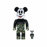 Bearbrick BAPE Mickey Mouse 100 % &amp; 400 % Set Schwarz/Grün Camouflage 