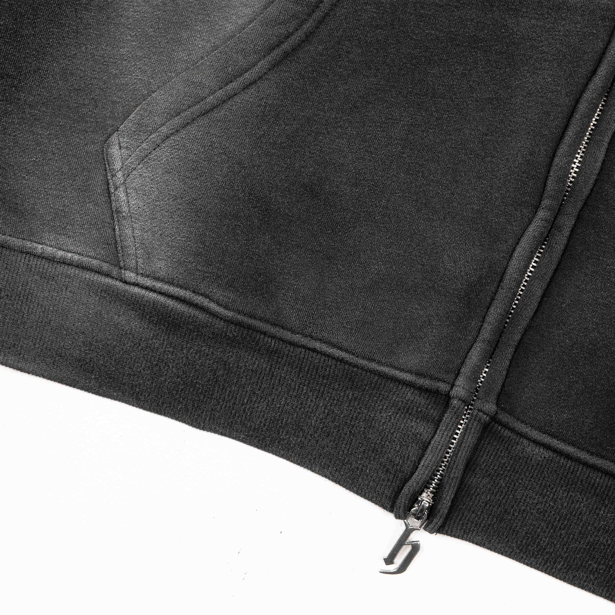 Common Hype Cropped Fleece Zip Up Hoodie Washed Black - Common Hype