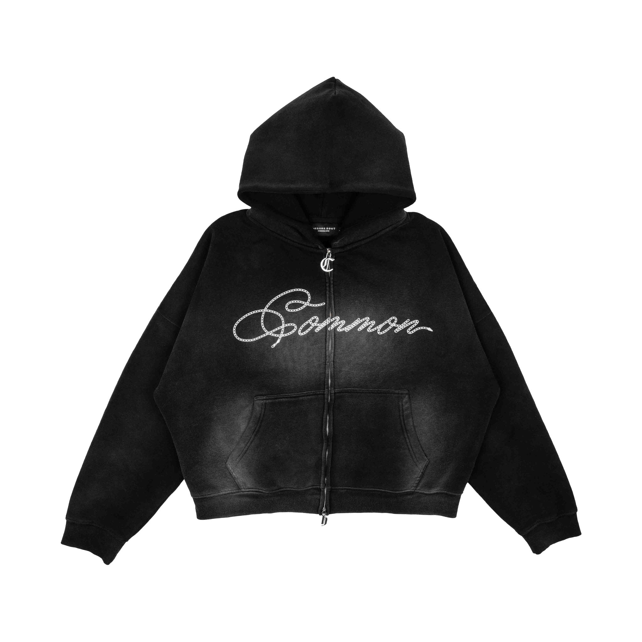 Common Hype Cropped Fleece Zip Up Hoodie Washed Black - Common Hype