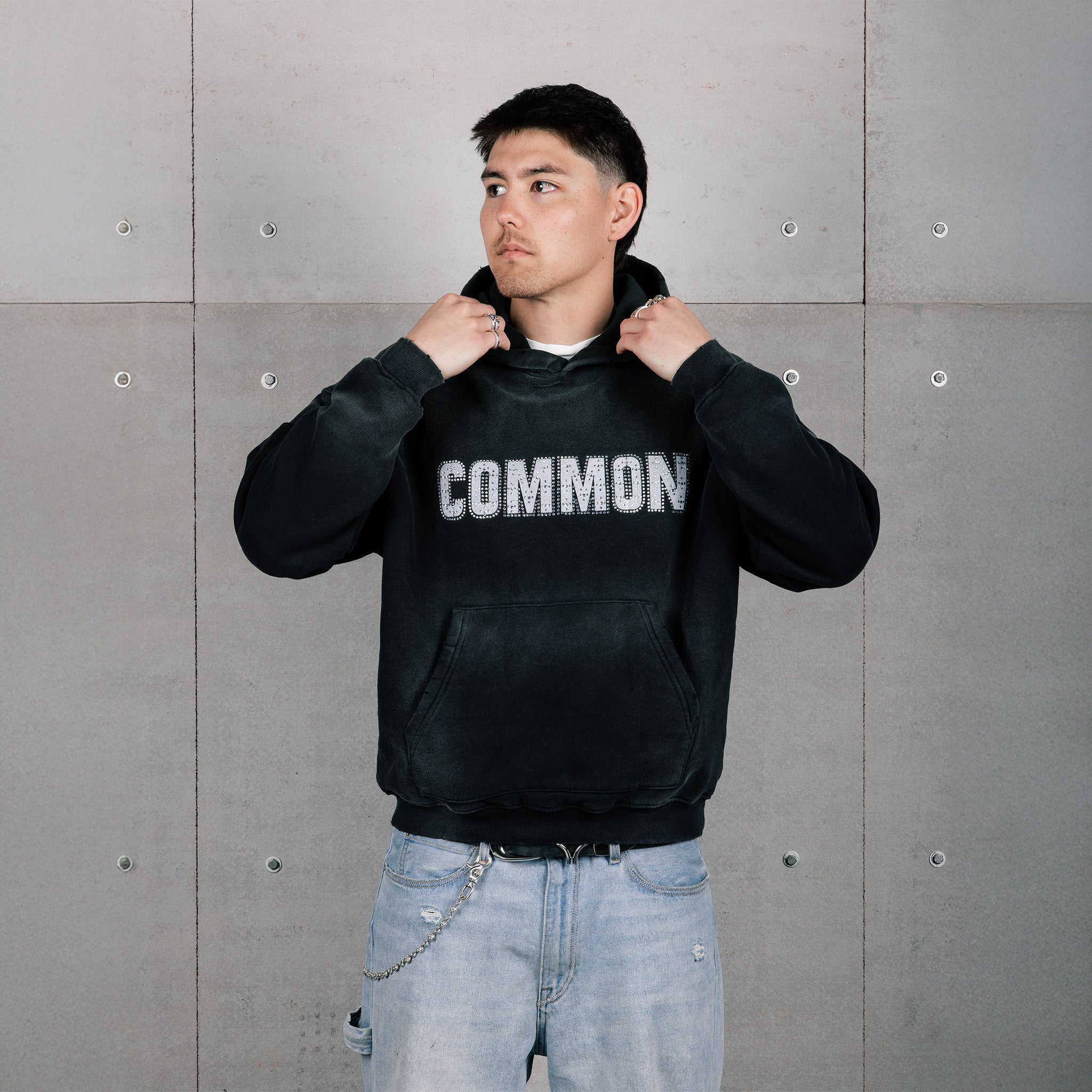 Common Hype Rhinestone Hoodie Vintage Black
