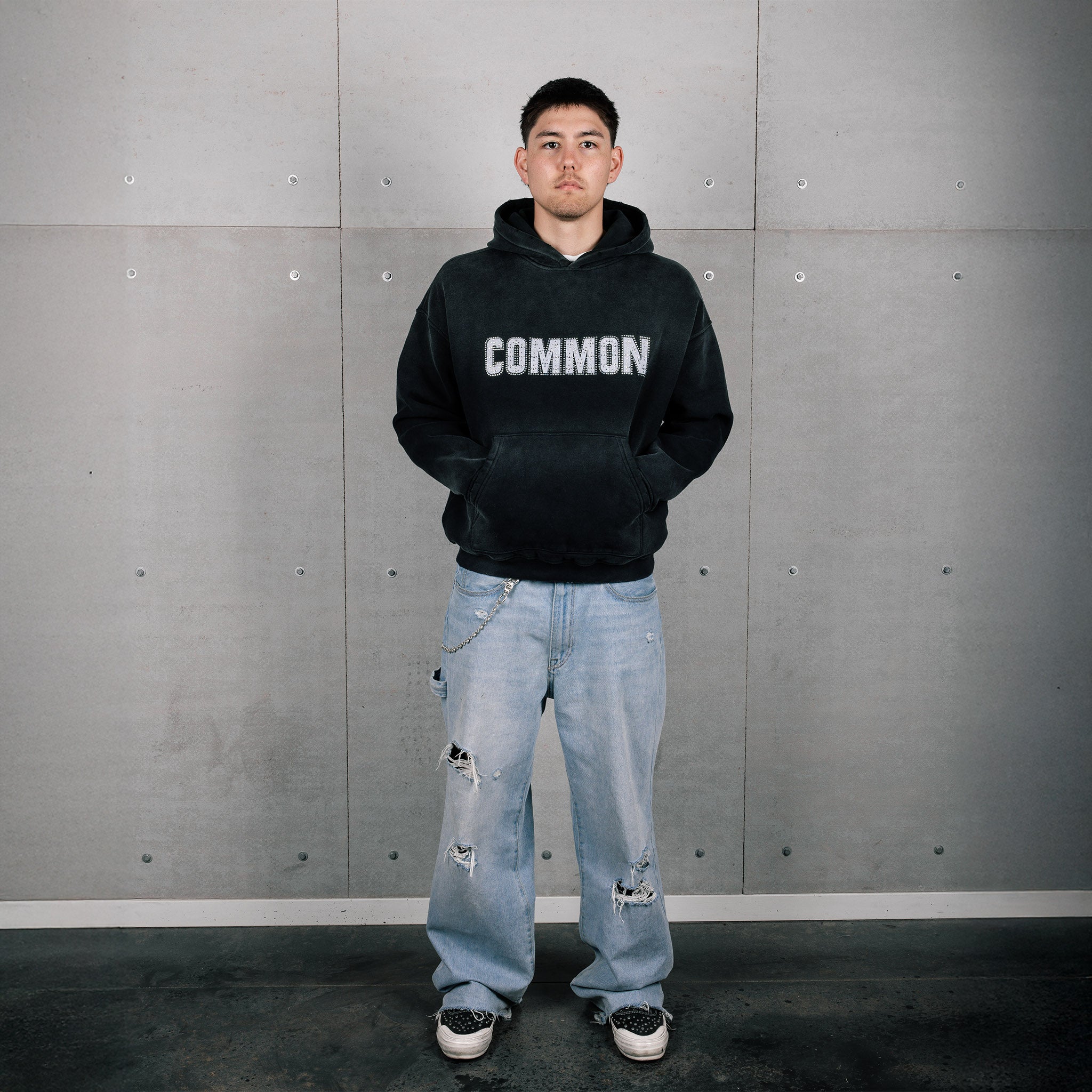 Common Hype Rhinestone Hoodie Vintage Black - Common Hype