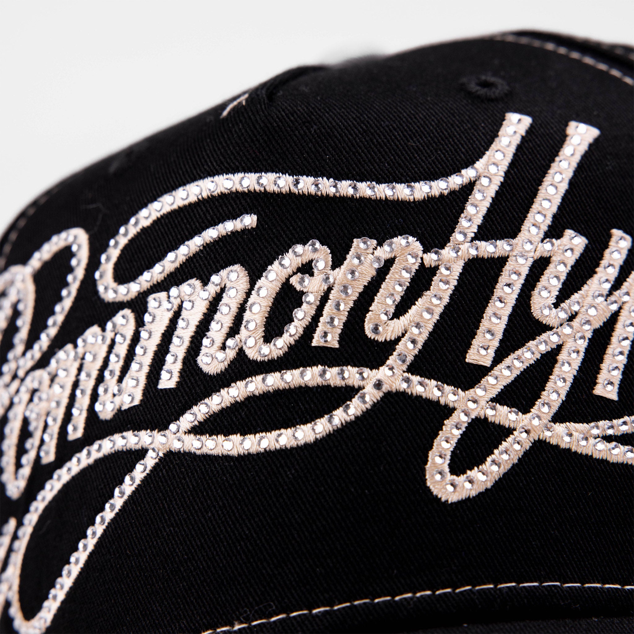 Common Hype Rhinestone Script Hat Black/Cream