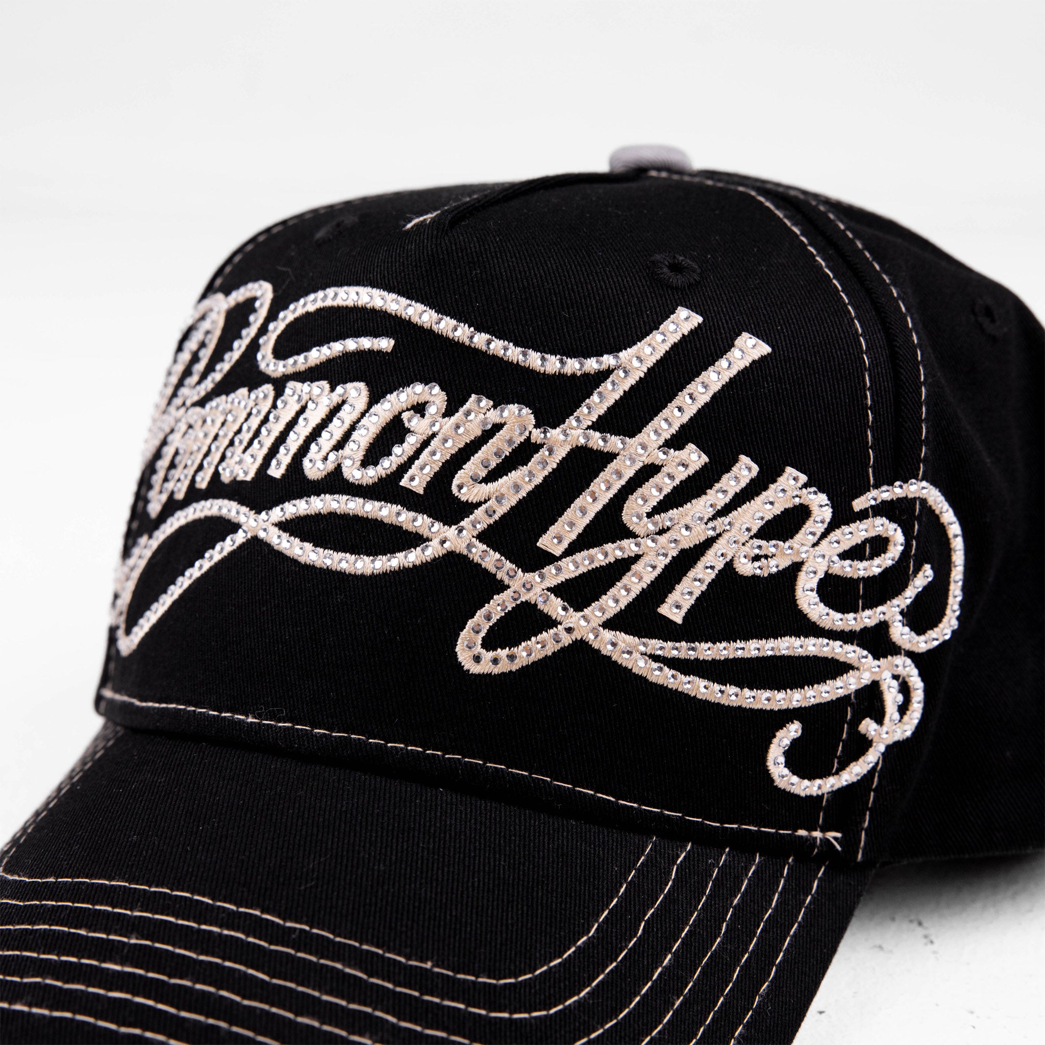 Common Hype Rhinestone Script Hat Black/Cream