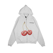 Common Hype Cherry Fleece Zip Up Hoodie Heather Grey - Common Hype