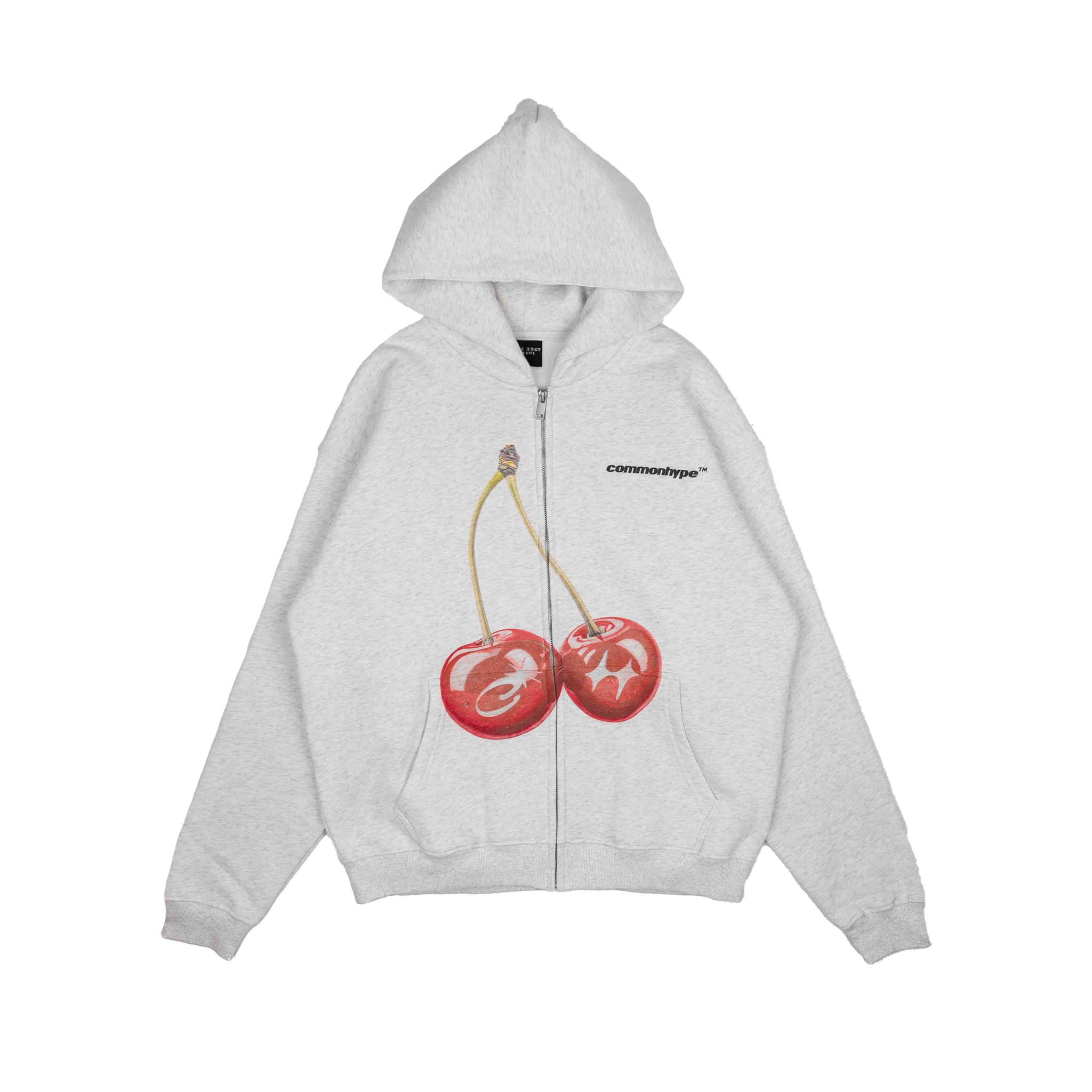 Common Hype Cherry Fleece Zip Up Hoodie Heather Grey - Common Hype