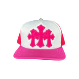 Chrome Hearts 3 Cemetery Cross Patch Trucker Hat Pink
