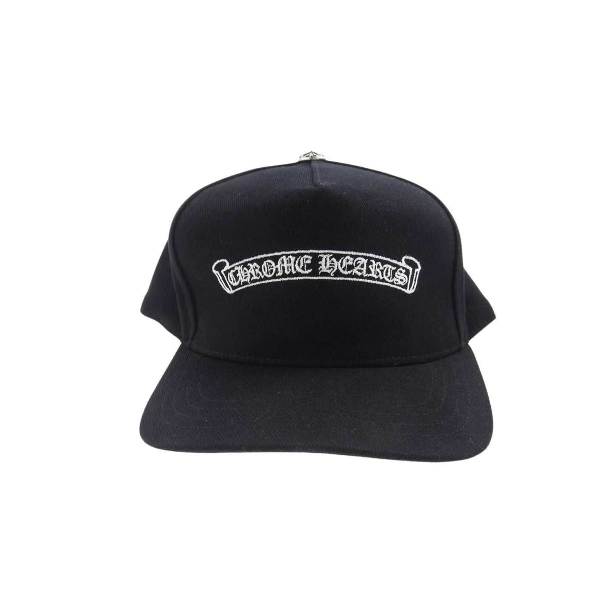 Chrome Hearts Embroidered Scroll Logo Baseball Hat Black White 