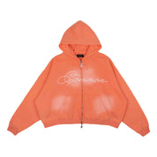 Common Hype Cropped Fleece Zip Up Hoodie Salmon - Common Hype