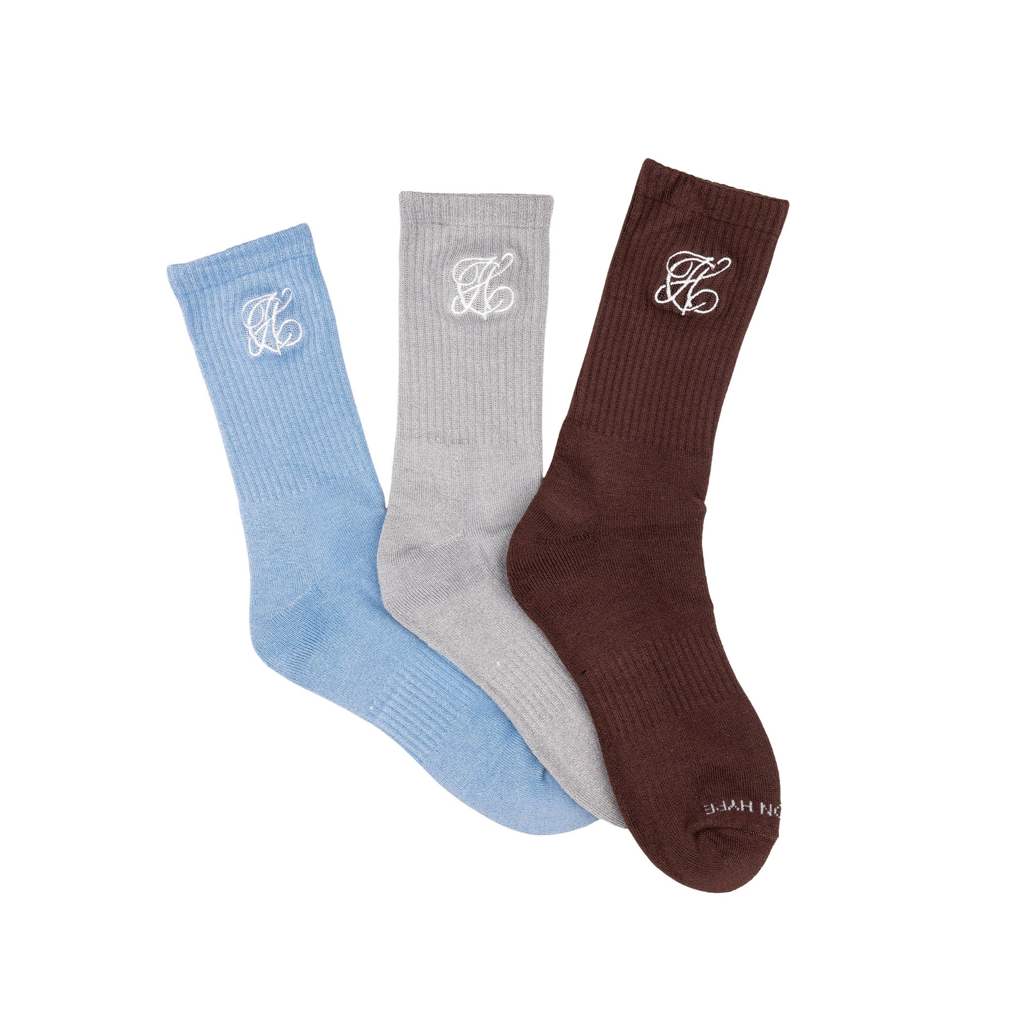 Common Hype Tonal Embroidered Sock Brown, Grey, Blue (3-Pack) - Common Hype