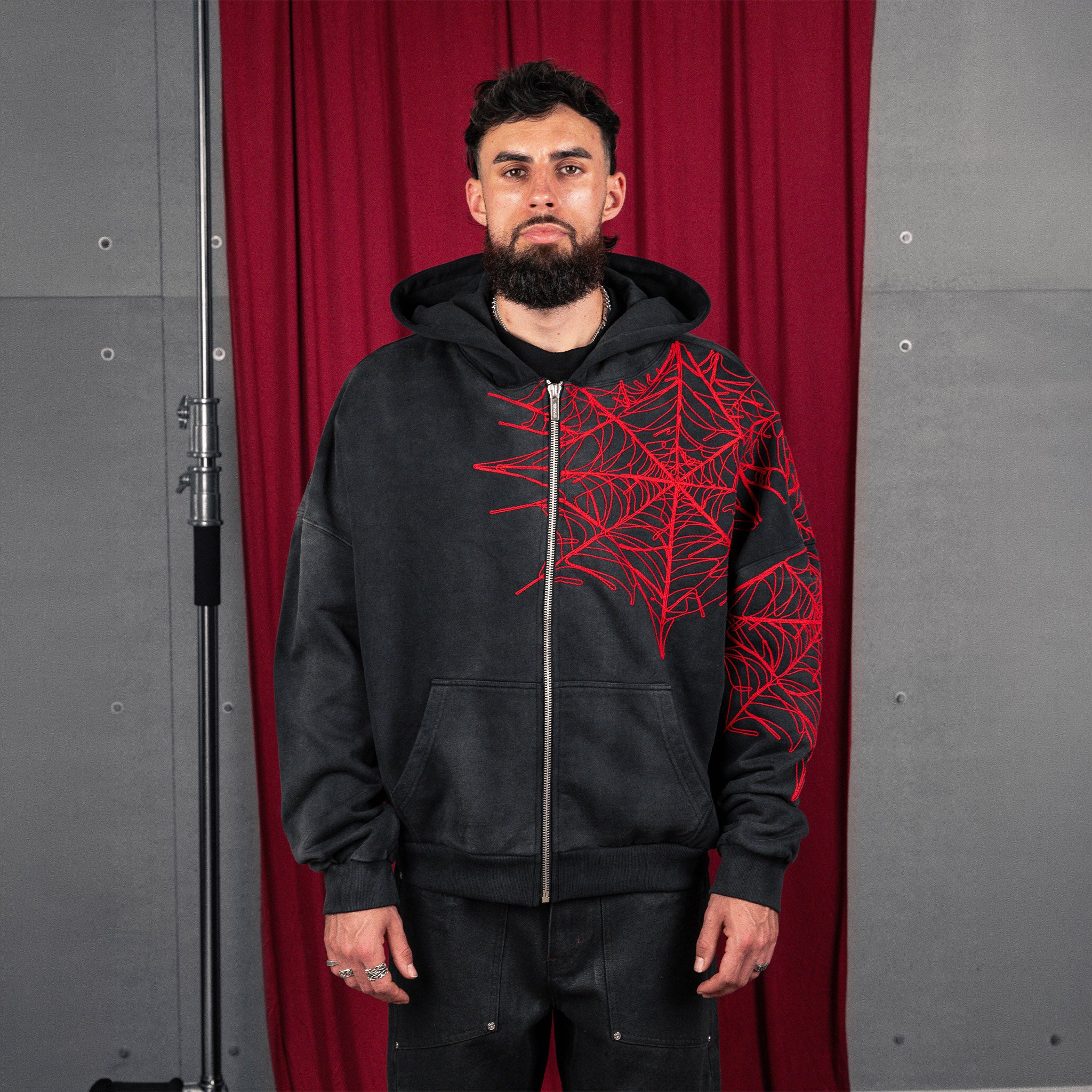Commons Spider Zip-Up Hoodie Vintage Black