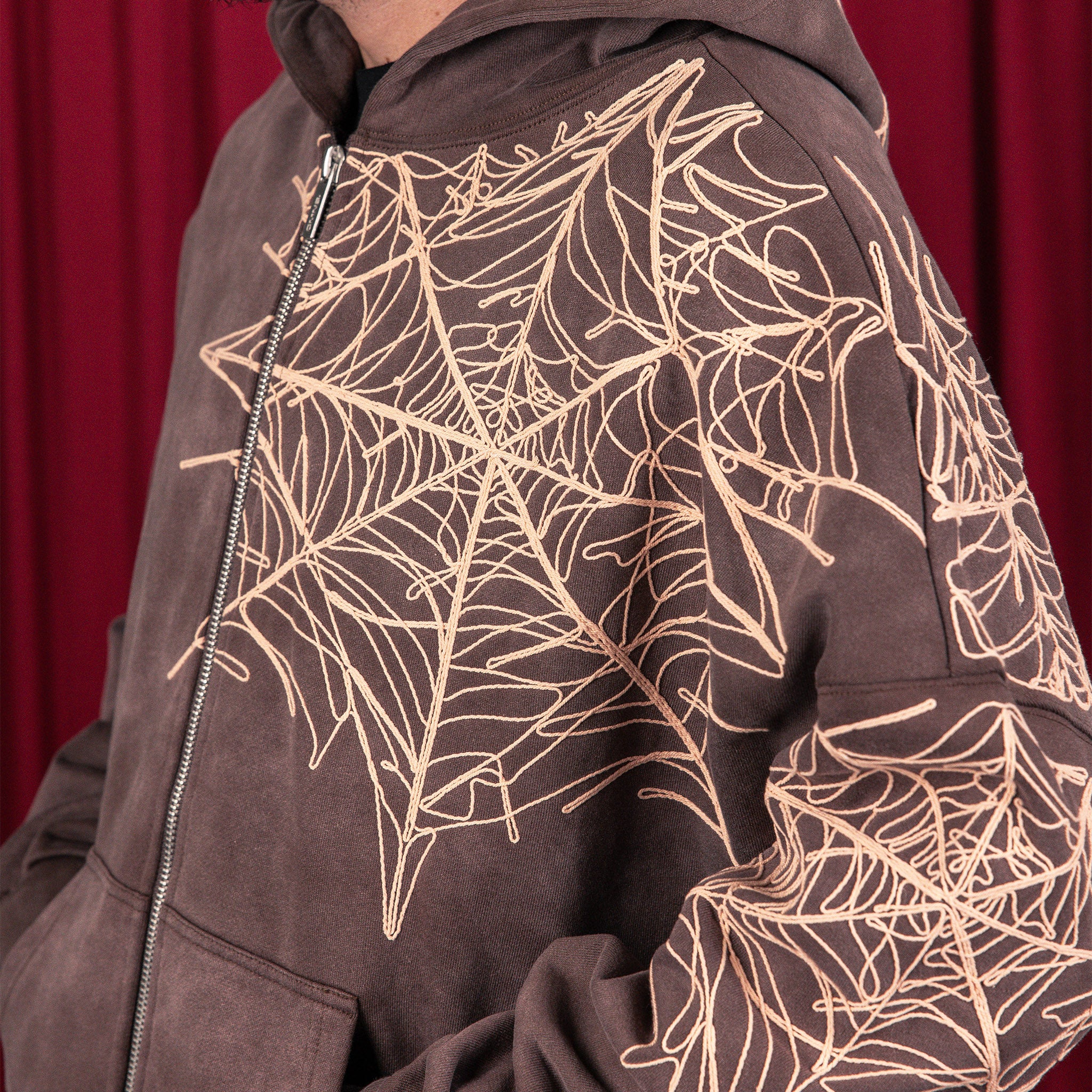 Commons Spider Zip-Up Hoodie Vintage Brown