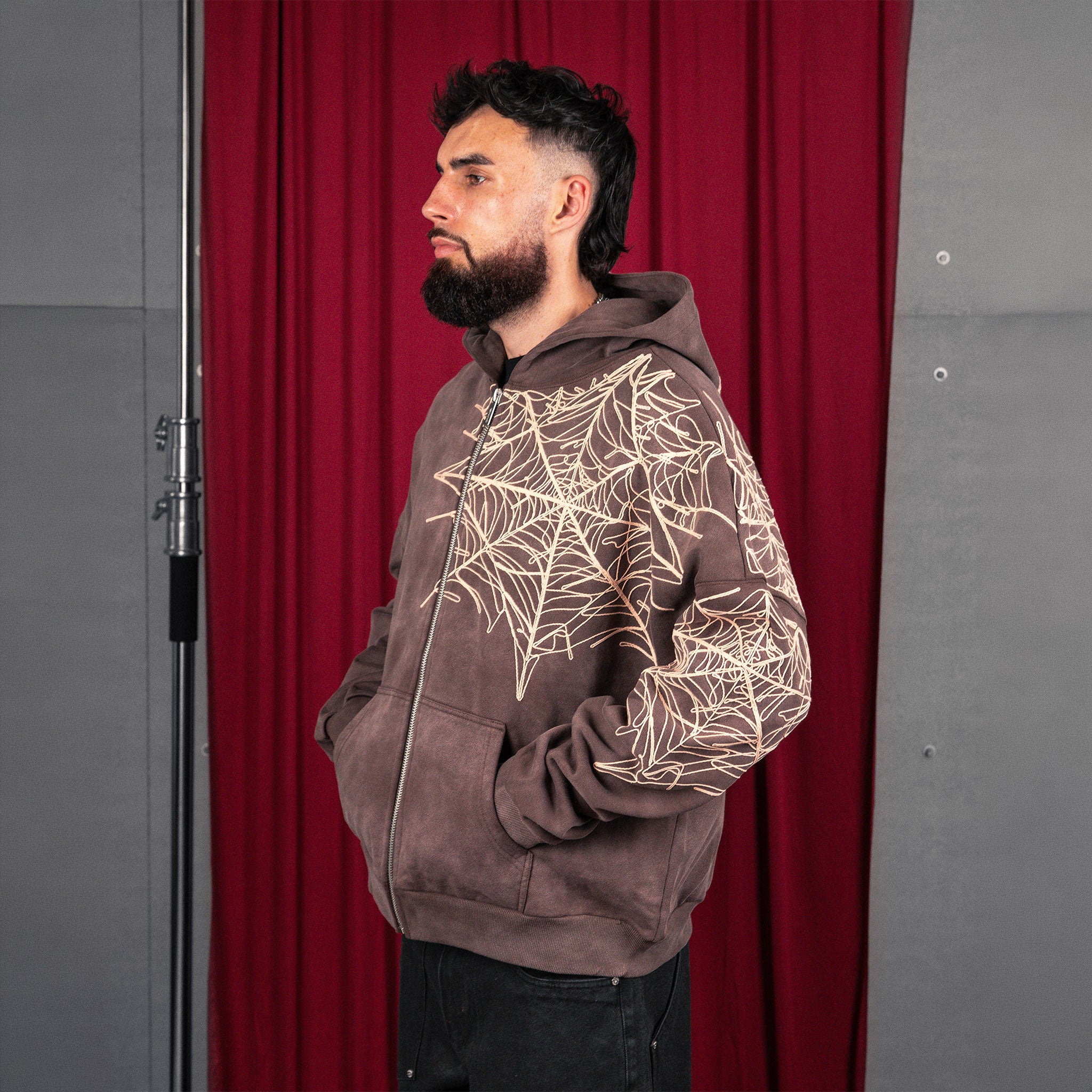 Commons Spider Zip-Up Hoodie Vintage Brown