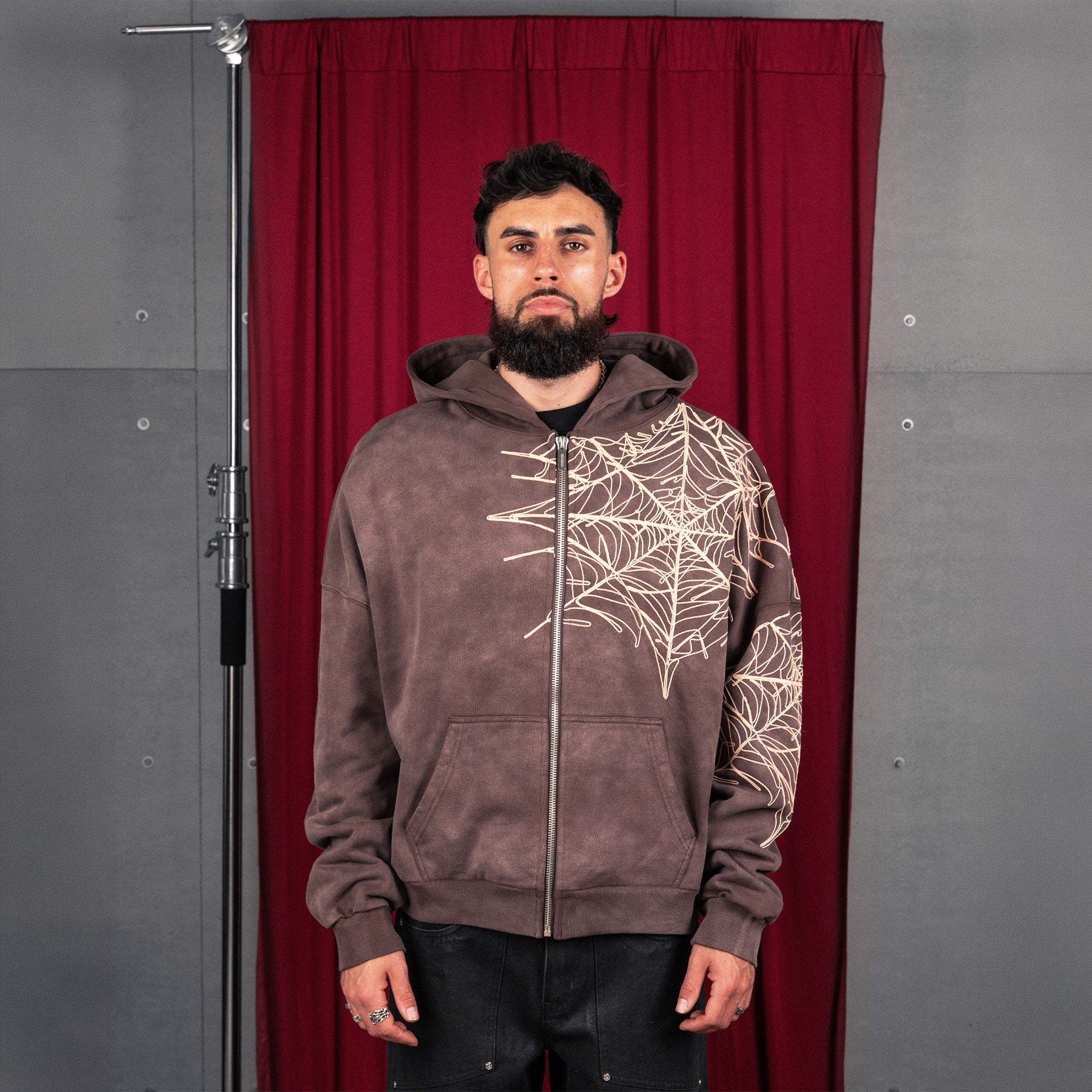 Commons Spider Zip-Up Hoodie Vintage Brown
