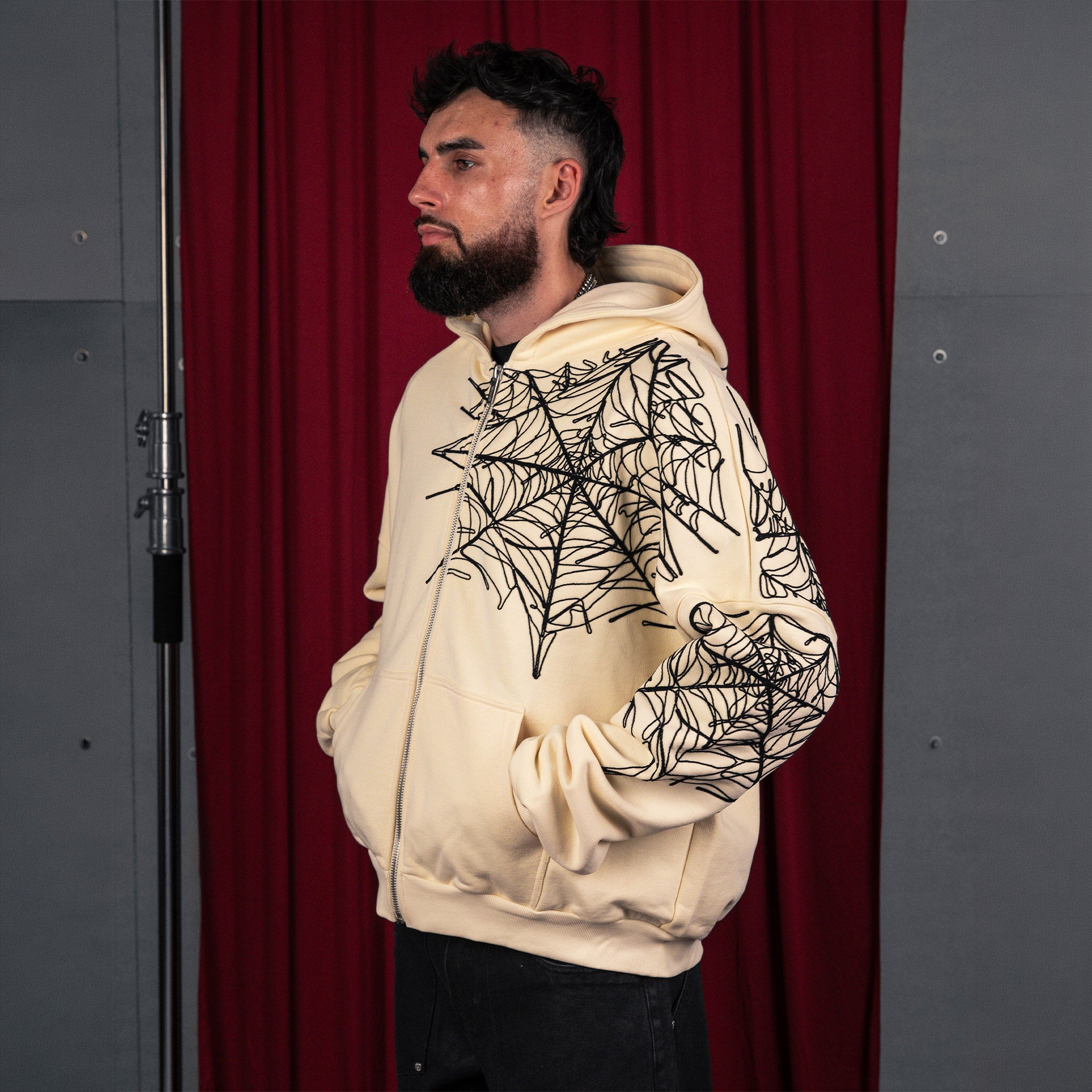 Commons Spider Zip-Up Hoodie Cream