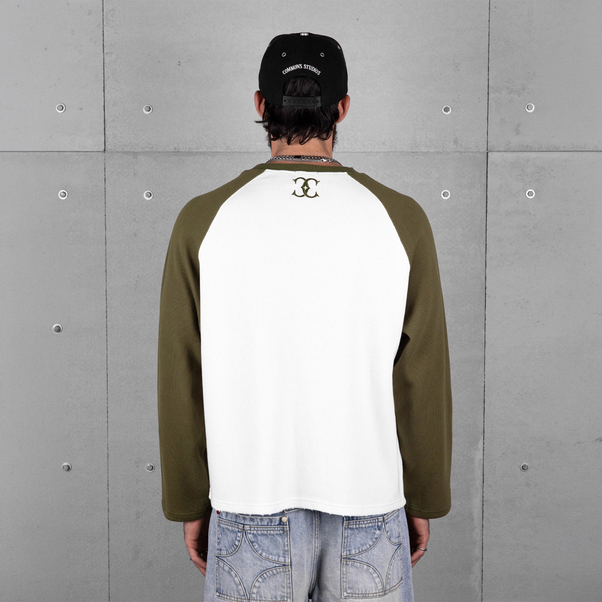 Commons Studios Waffle Thermal Long Sleeve Olive/White