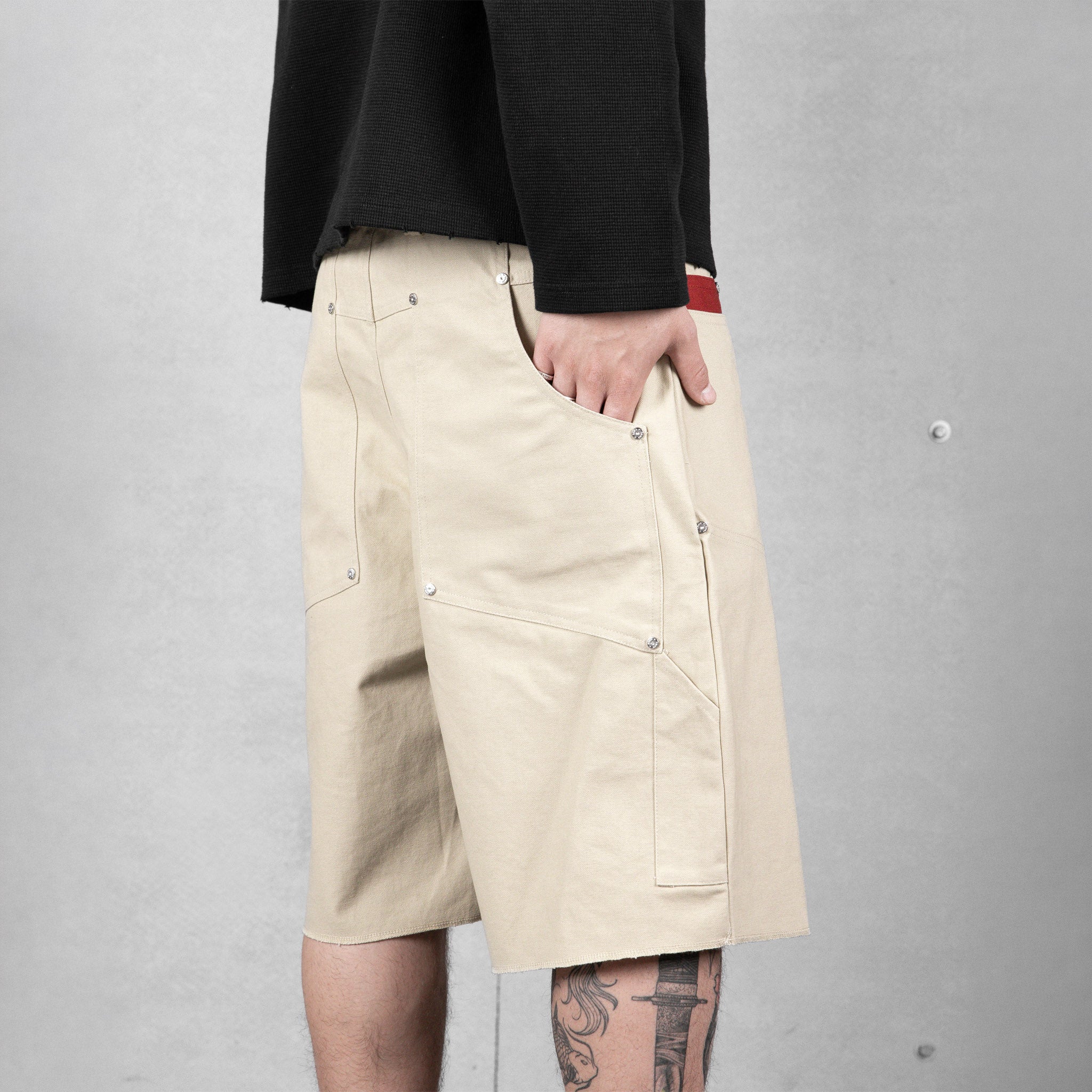 Commons Double Knee Canvas Short Cream - Common Hype