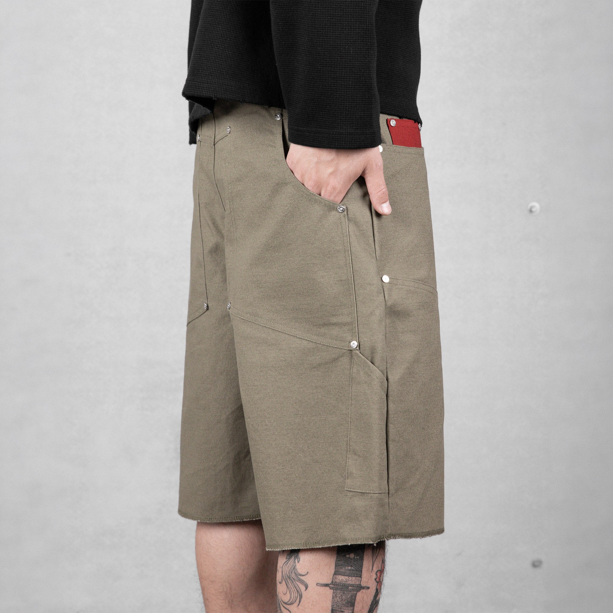 Commons Double Knee Canvas Short Faded Green - Common Hype
