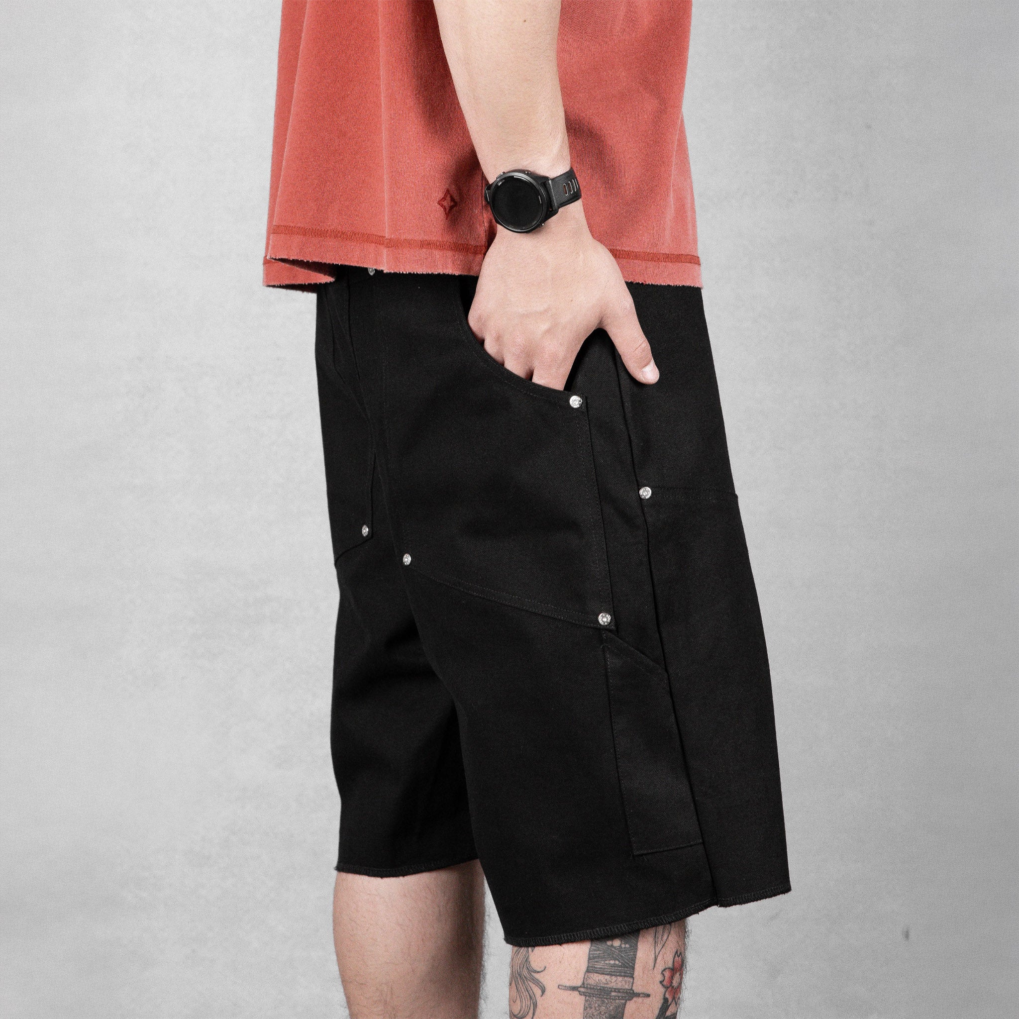 Commons Double Knee Canvas Short Black - Common Hype